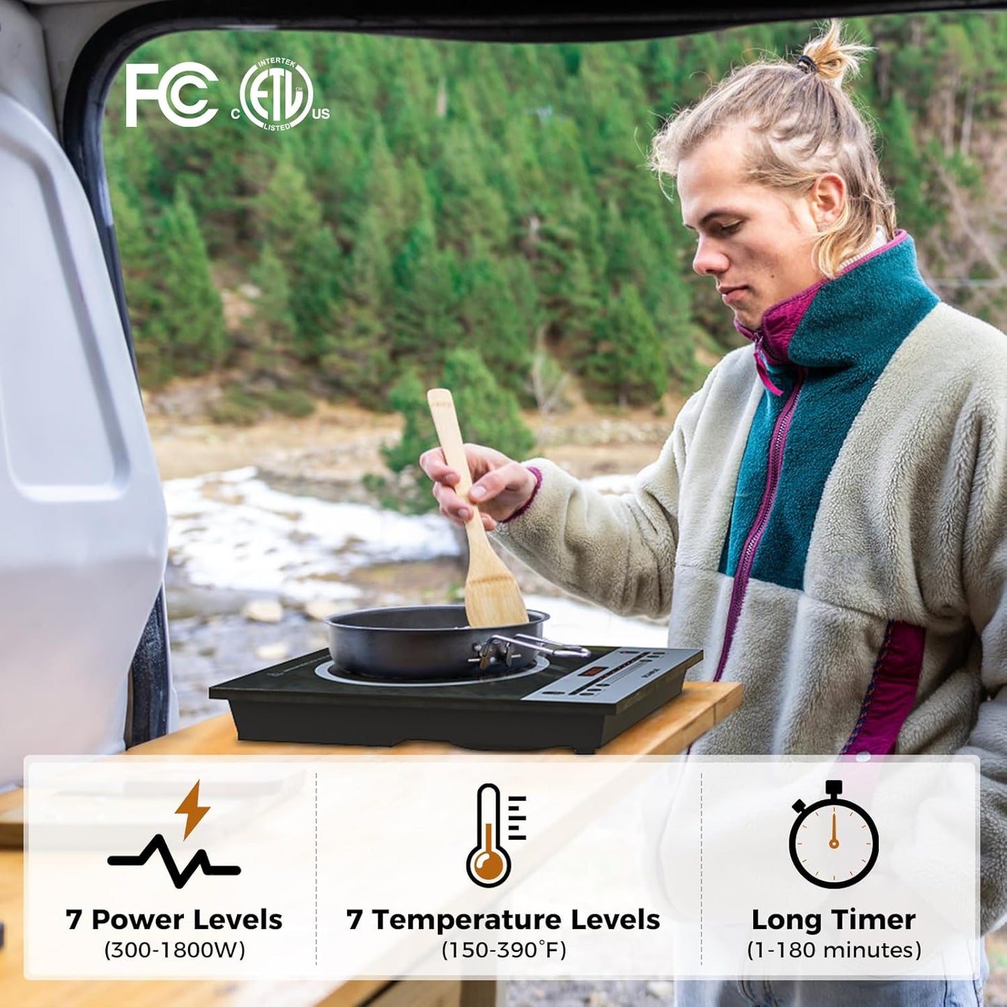 CAMPLUX Portable Induction Cooktop 1800W, 120V Single Burner Electric Cooktop with Kids Safety Lock, 7 Power & Temperature Levels Setting Induction Burner with Timer, Countertop or Built-in