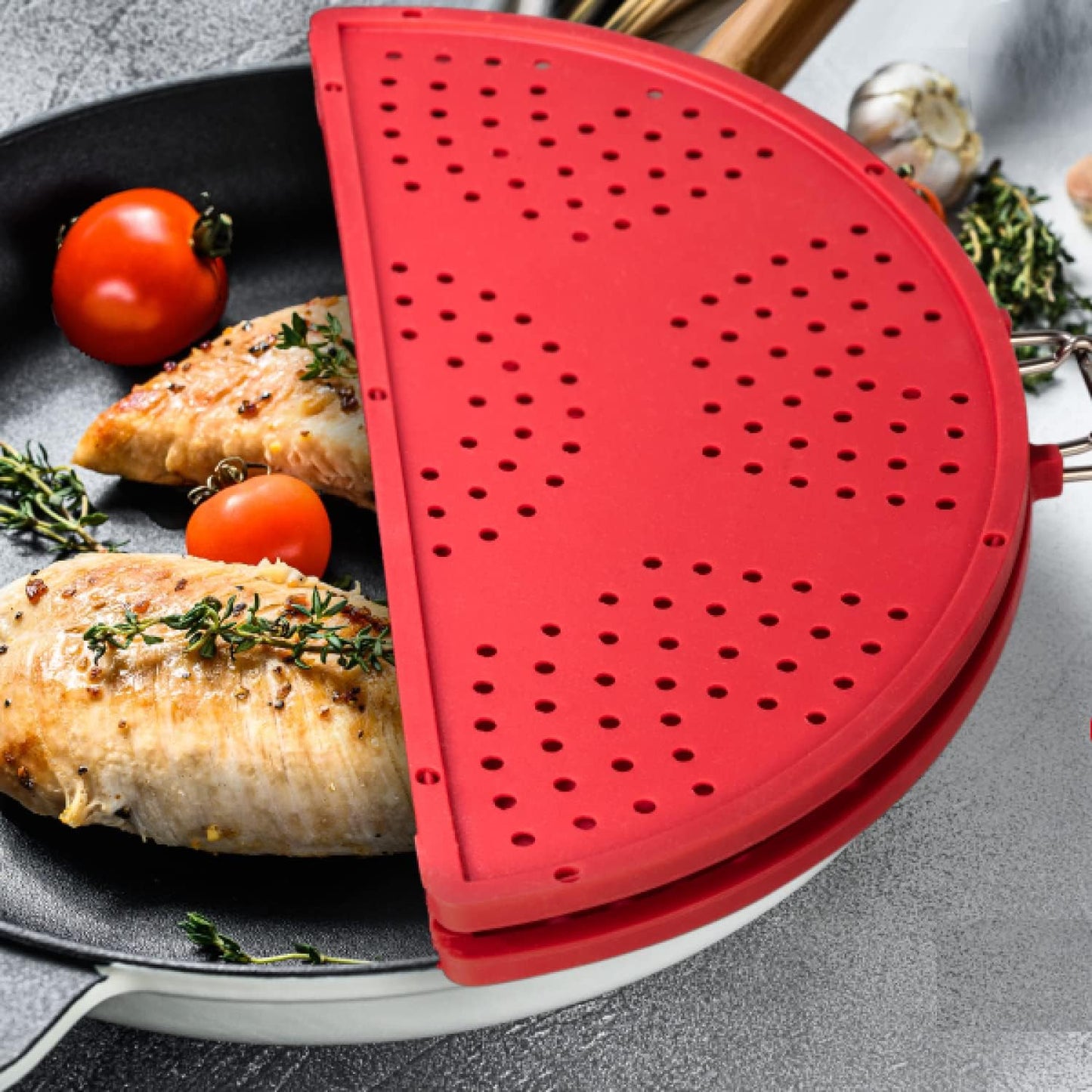 Splatter Screen for Frying Pan Foldable Grease Splatter Guard Silicone Splatter Shields Multifunction Oil Screen for Skillet with Folding Handle Bacon Splatter Screen Strainer