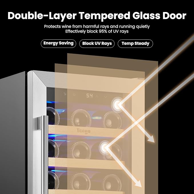 Yeego Wine Fridge - 15 inch 33 Bottles 40-65℉ Temperature Touch Control, Built-In/Under Counter/Freestanding Wine Cooler Refrigerator with Glass Door, Perfect for Bar, Home, Kitchen Cabinet, Office