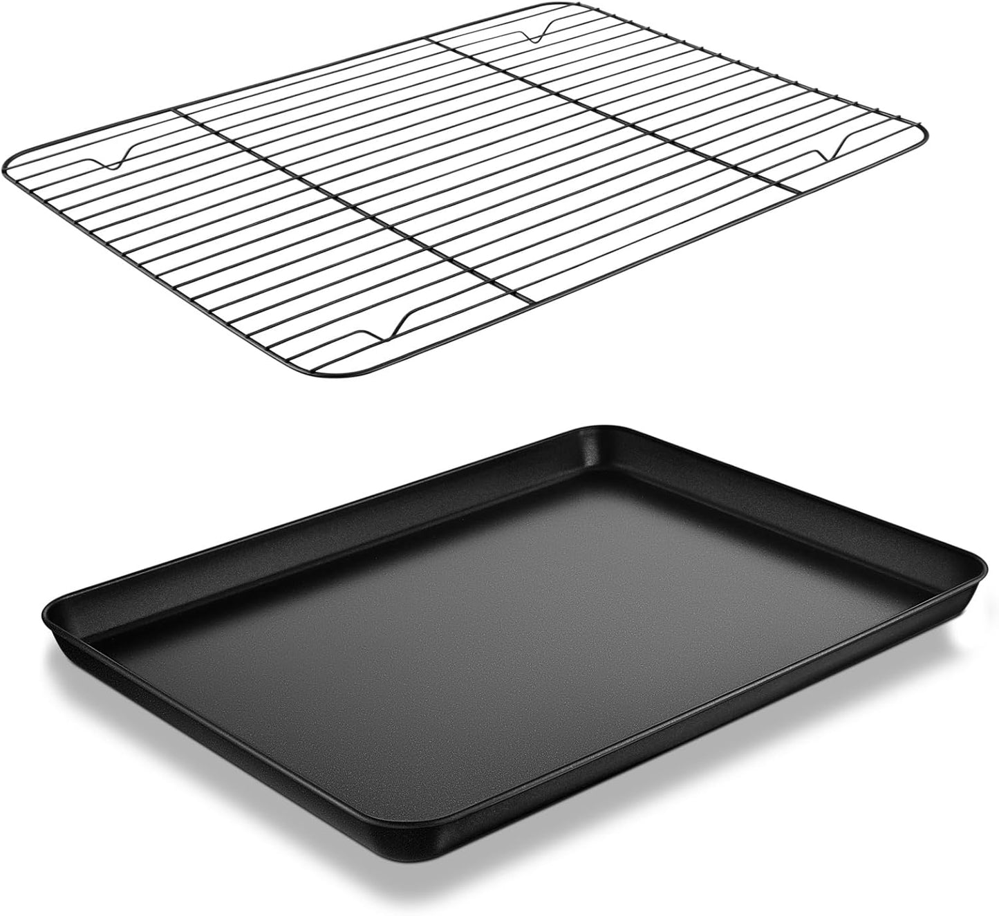 P&P CHEF Baking Oven Sheet Pan with Rack for Cookie, Nonstick Oven Tray and Cooling Rack for Baking & Roasting, Easy Clean, Black, 12.4 x 9.7 Inch