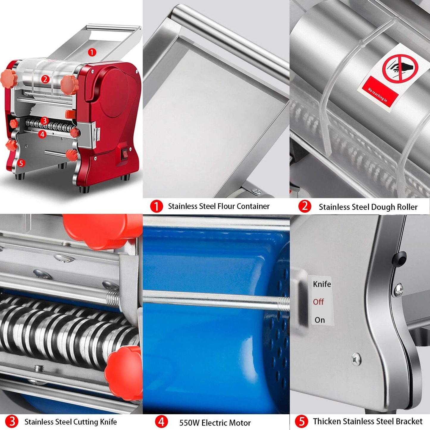 Pasta Making Machine,Electric Noodle&Dumpling Maker For Home/Commercial Use,Full Stainless Steel Dual Knife No Disassembled-3/9mm Width Noodle/0.3-5mm Thickness Dough-Auto Noodle Cutter.