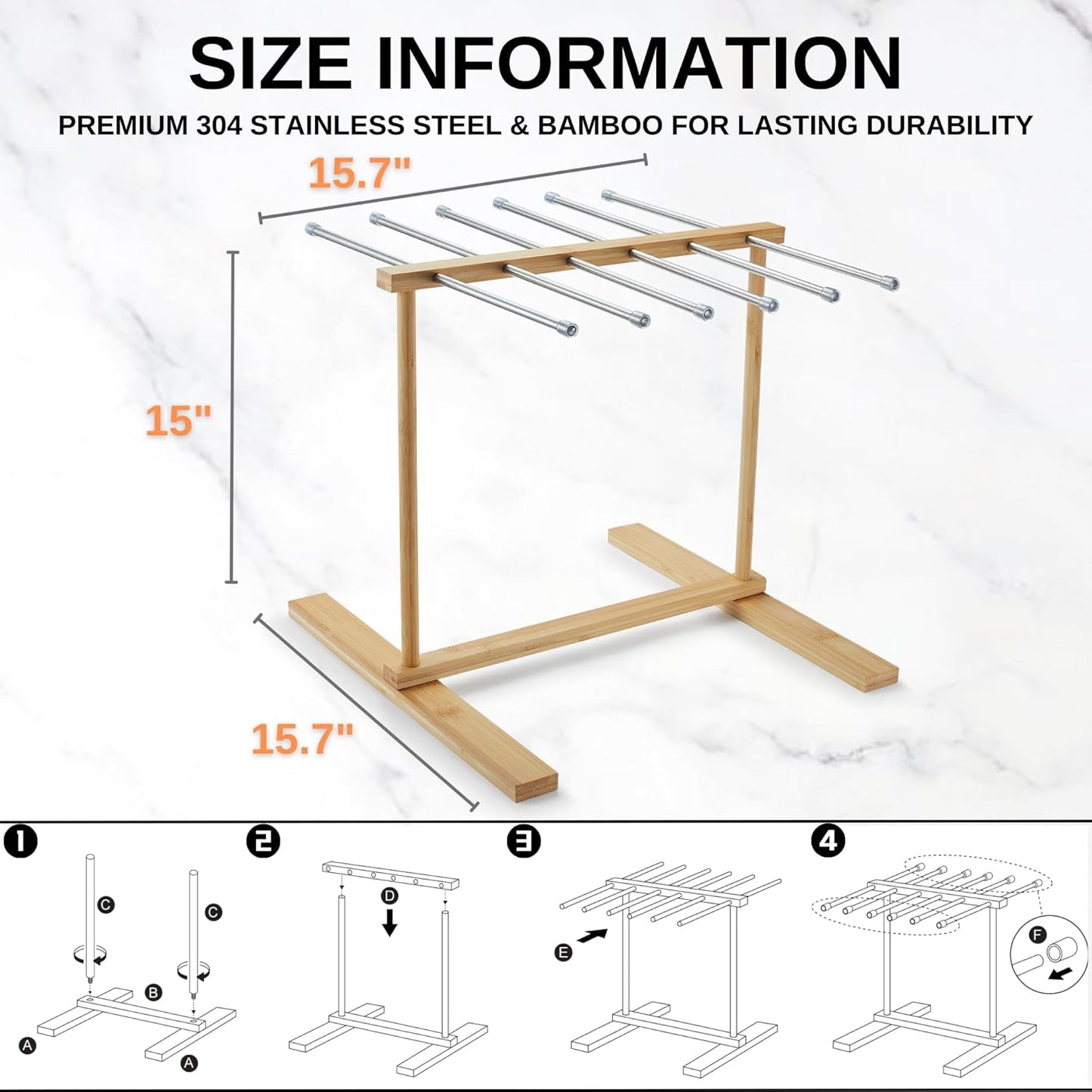 Pasta Drying Rack, Large 304 Stainless Steel Drying Rack Collapsible 15.7x15.7x15 inch with Handle for Homemade Fresh Pasta Noodle Spaghetti, Design for Easy Storage