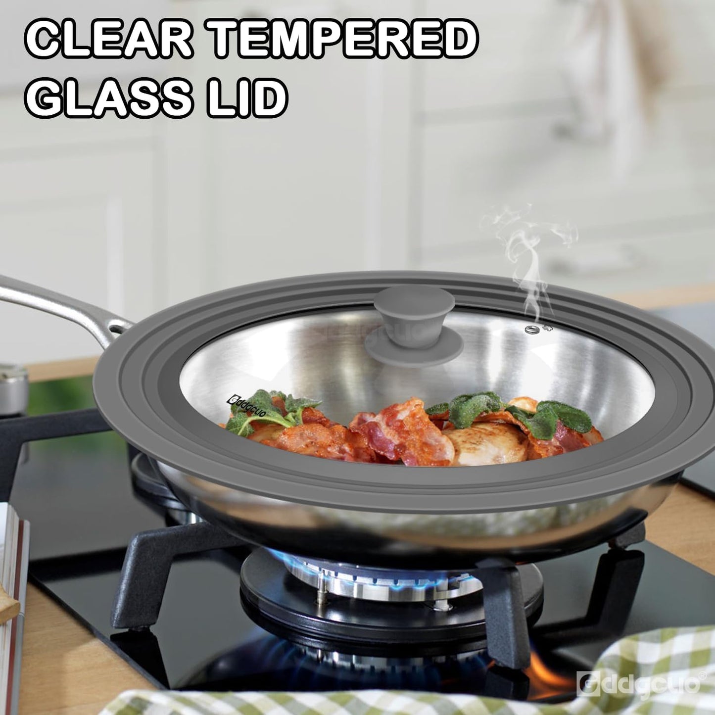 Universal Pan Lids, Silicone Pot lids for Pots, Pans & Skillets - Fits 11", 12" & 13" Diameter Cookware, Replacement Frying Pan lid, Dishwasher Safe (Grey)