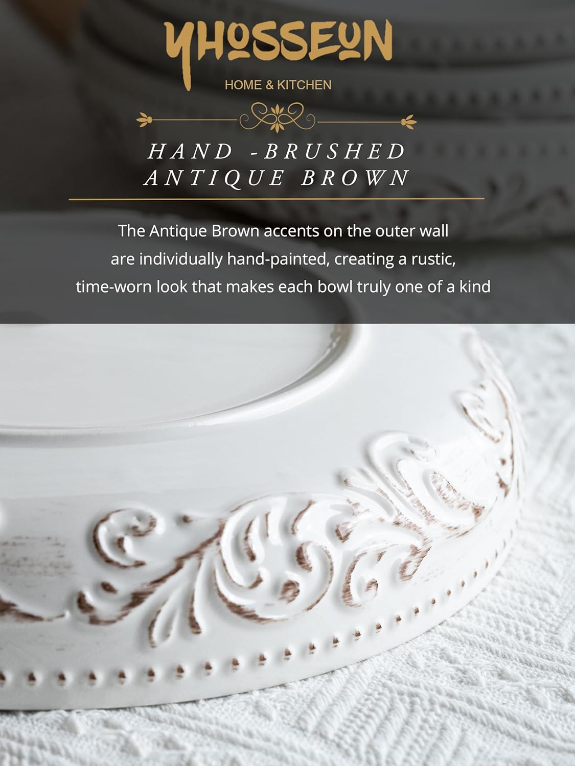 YHOSSEUN 9.75" Large Pasta Bowls, 50 OZ Salad Bowl Ceramic Serving Bowls Set of 4, Wide and Shallow Kitchen Bowl Plates Pasta Plates, Antique Morning Glory