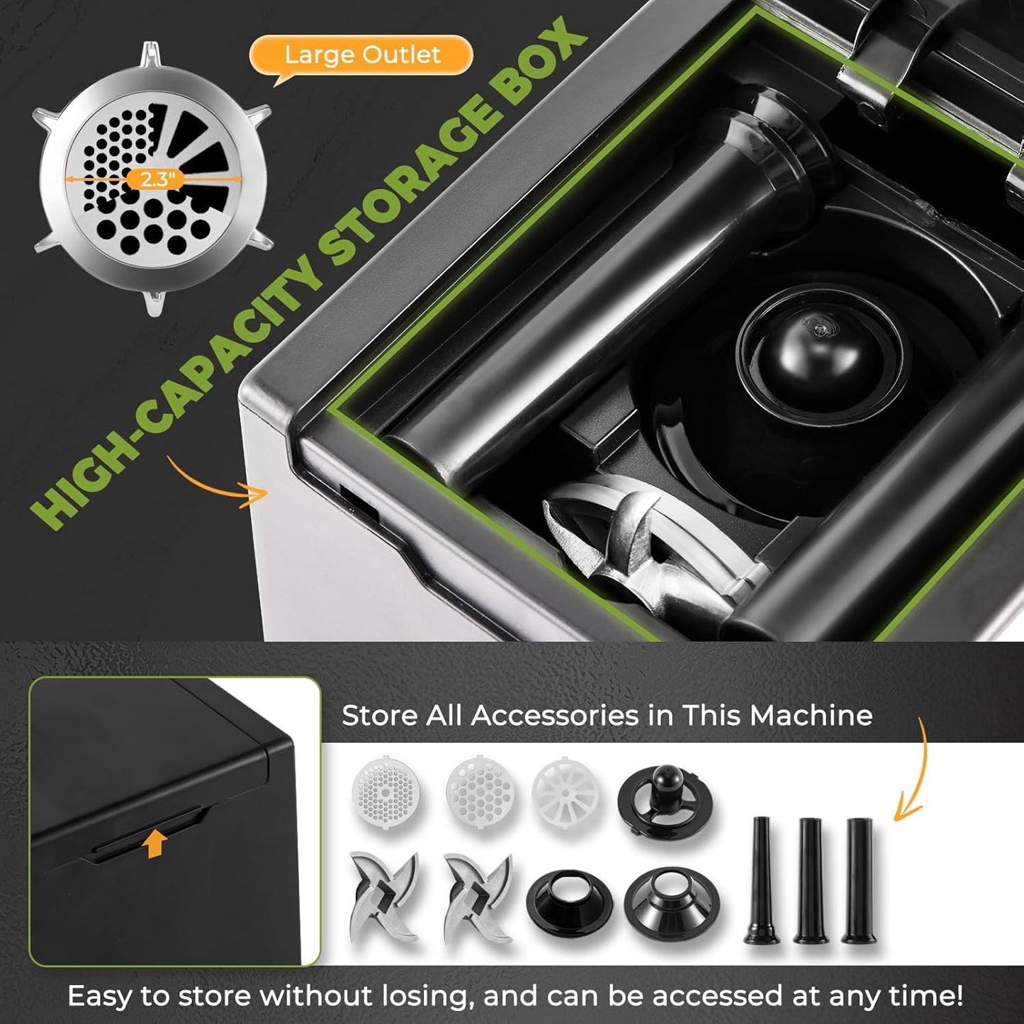 Meat Grinder Electric 3200w High Capacity Storage Commercial Heavy Duty Meat Grinder, Veggie Slicer, Ice Cutter, Cheese Grater, Sausage Stuffers, Kubbe Kit for Home Use & Commercial