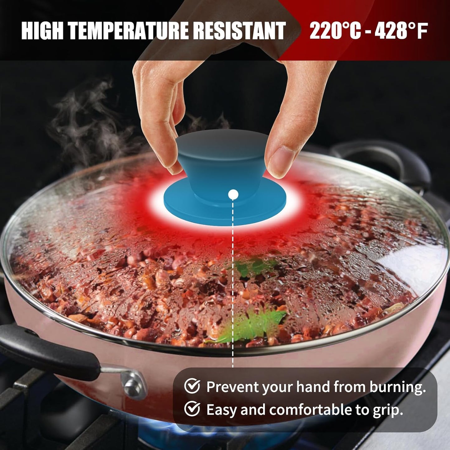 Universal Silicone Pot Lid Replacement Knob, Heat Resistant Pan Lid Holding Handles, Soft Non-Slip Knob for Slow Cookers, Skillets and Kitchen Cookware Covers (2 Pack Black)