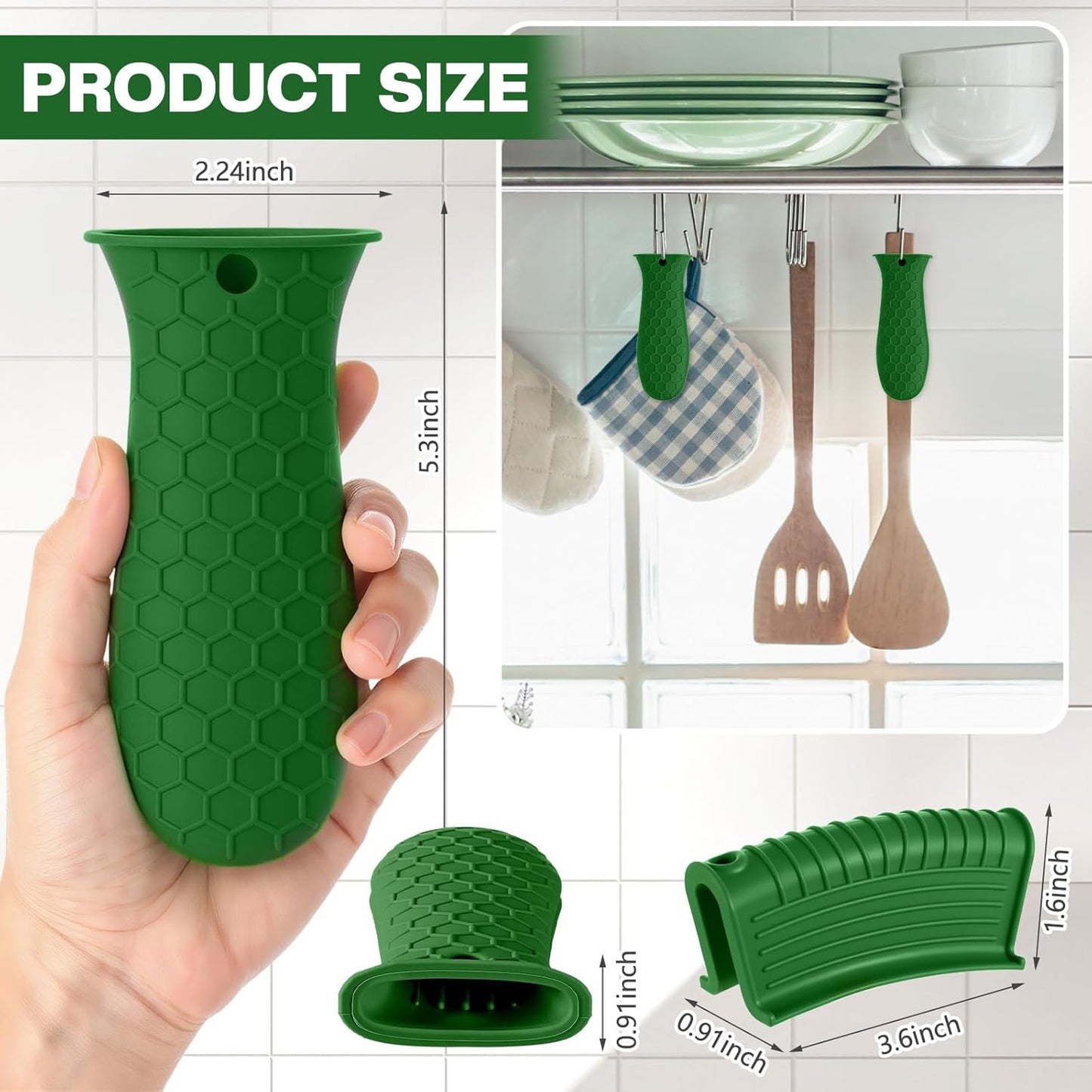 Patelai 8 Pcs Silicone Pot Holders Cast Iron Handle Cover Heat Resistant Pot Handle Covers Potholder Non Slip Reusable Pan Sleeve for Frying Pan Kitchen Supplies (Matcha Color)