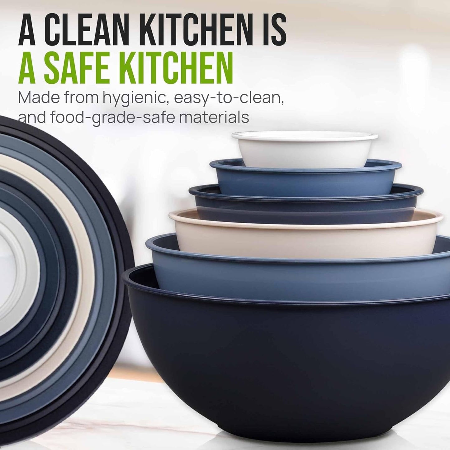 Zulay Kitchen 12 Piece Plastic Mixing Bowls with Leak-Proof Lids Set - Microwave and Freezer Safe Kitchen Mixing Bowls for Preparing, Serving and Storing - Large Nesting Bowls (Navy Ombre)