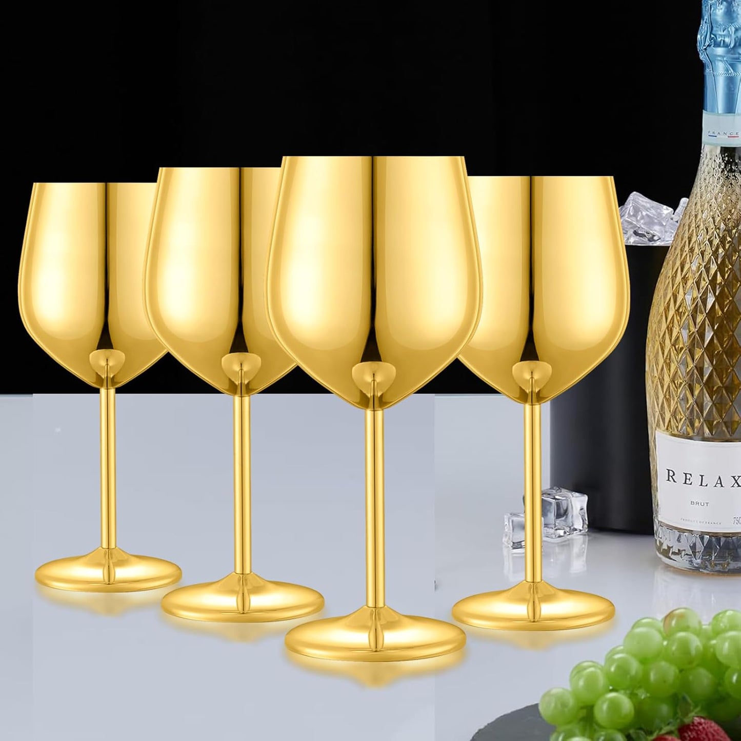 Stainless Steel Wine Glasses Set of 4 Unbreakable Gold Wine Glass 18 oz Unique Metal Wine Goblets for Outdoor, Travel, Camping, Pool, Ideal Gift for Wine Lovers
