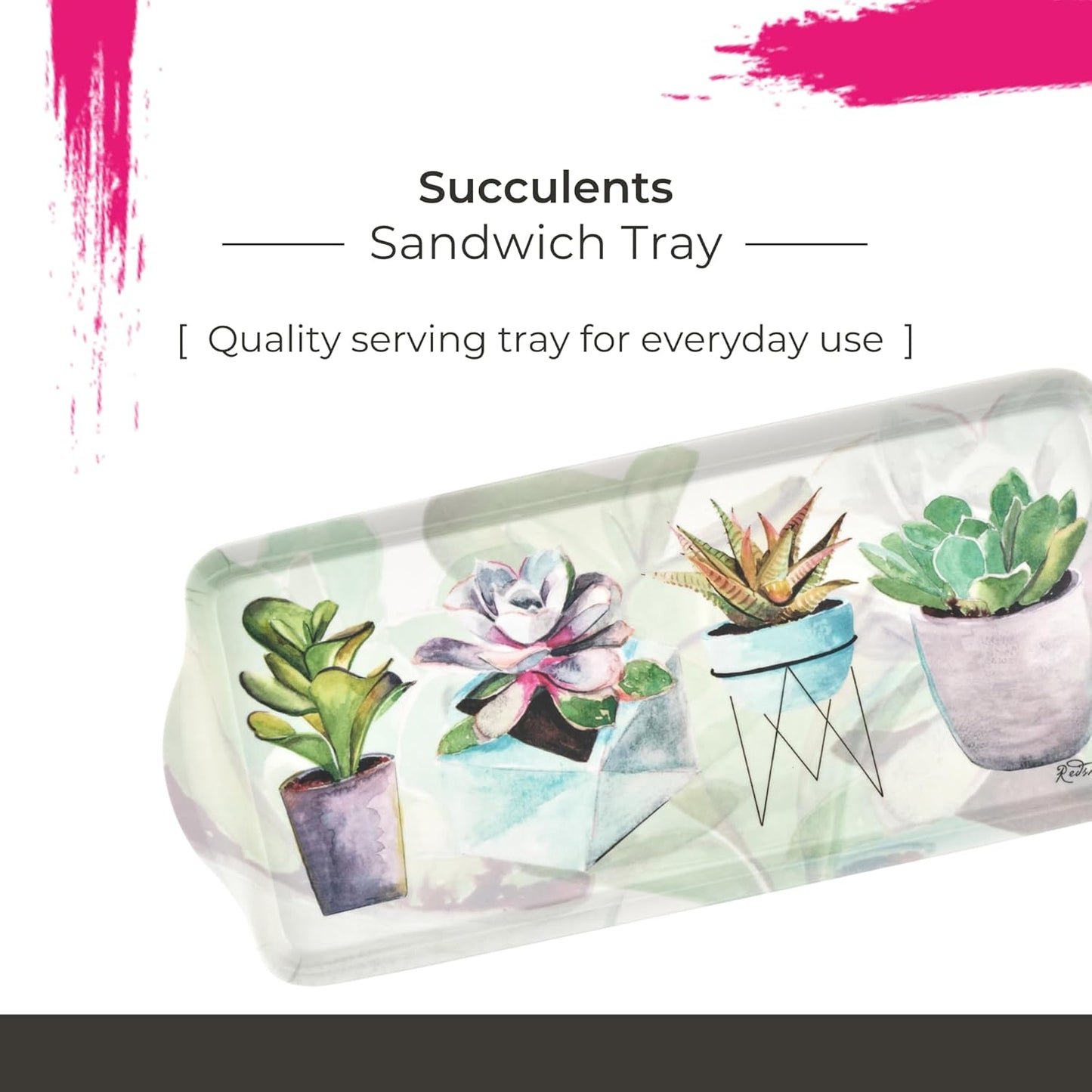 Pimpernel Succulents Rectangular Snack Tray with Handles - 15.1" x 6.5" Melamine Botanical Platter for Coffee, Breakfast, or Sweets - Dishwasher-Safe Decorative Kitchen Server