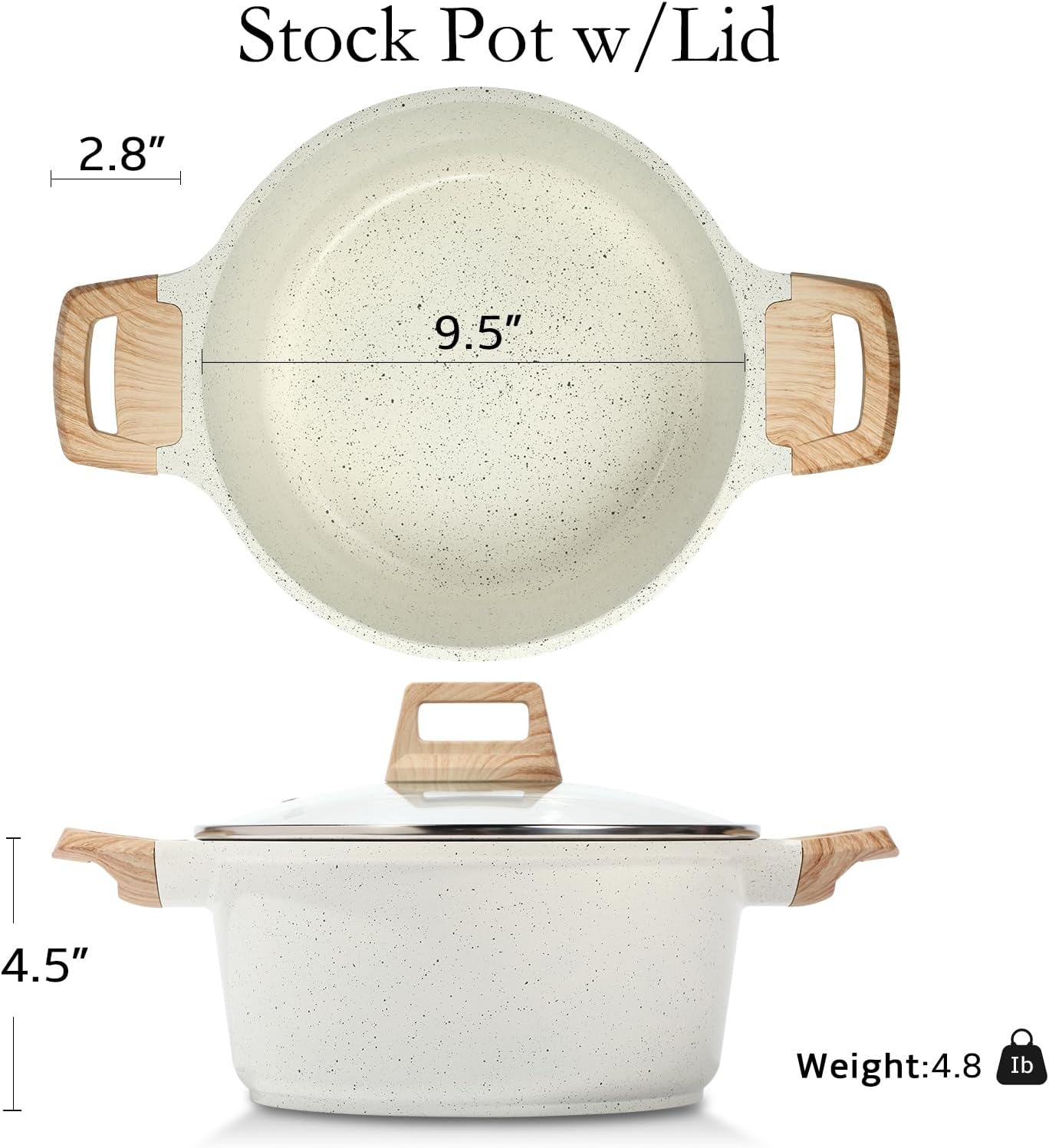 ESLITE LIFE Nonstick Stock Pot with Lid, 5 Quart Granite Casserole Large Soup Pot Pasta Cooking Pot, Induction Compatible, PTFE & PFOA Free, White