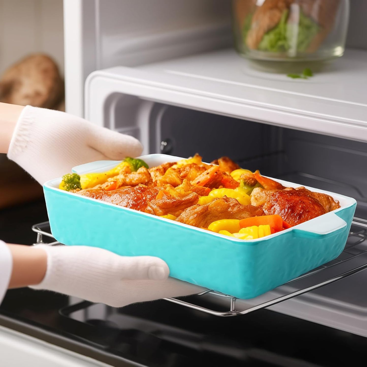 4 QT Baking Dish, Casserole Dishes for Oven, 9x13 Baking Pan with Handles, Lasagna Pan Deep, Ceramic Casserole Dish Oven Safe for Baking, Lasagna, Kitchen, Wedding Gift (Aquamarine)