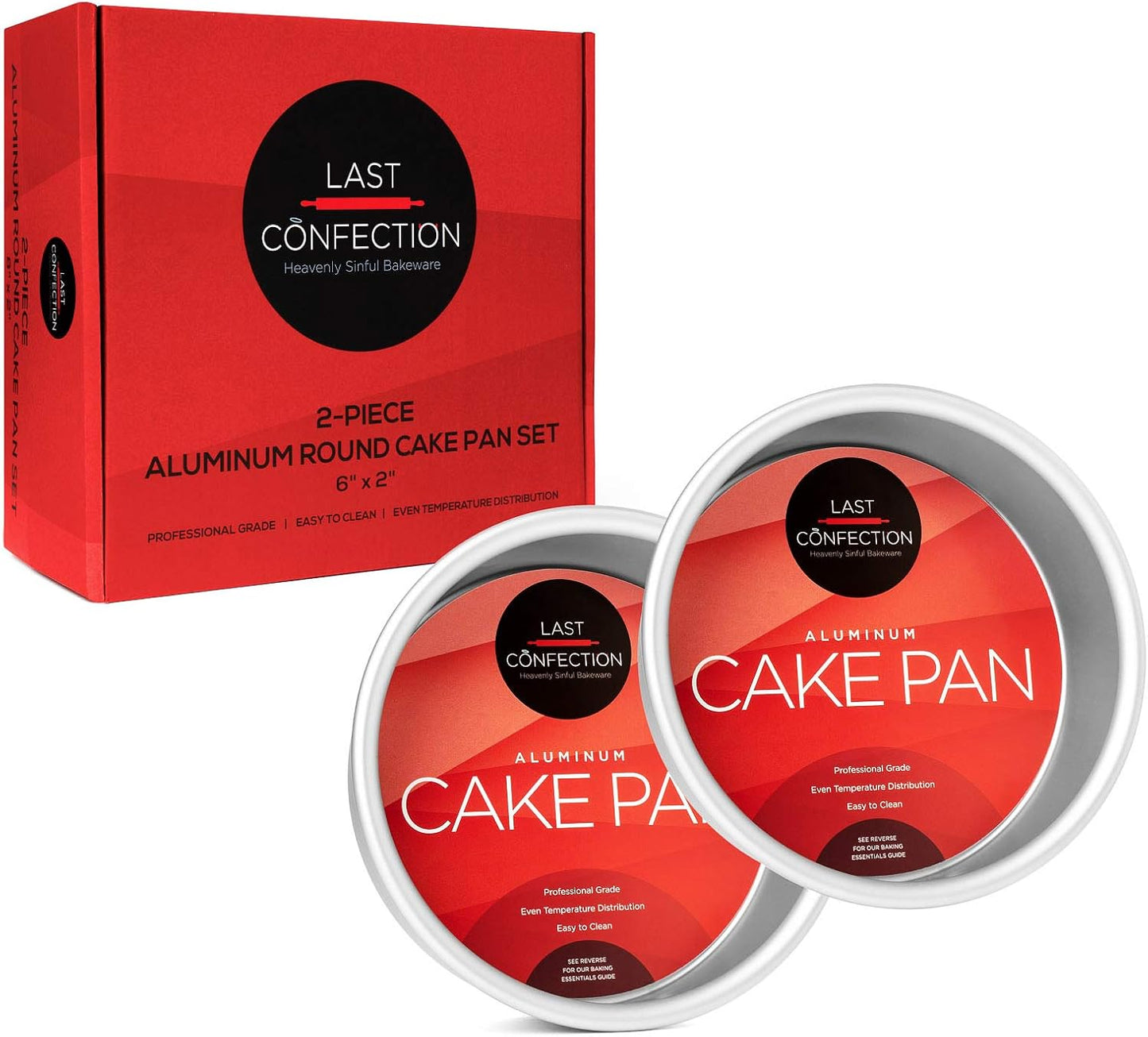 LAST CONFECTION 2-Piece Round Cake Pan Set - 6" x 2" Deep Aluminum Pans