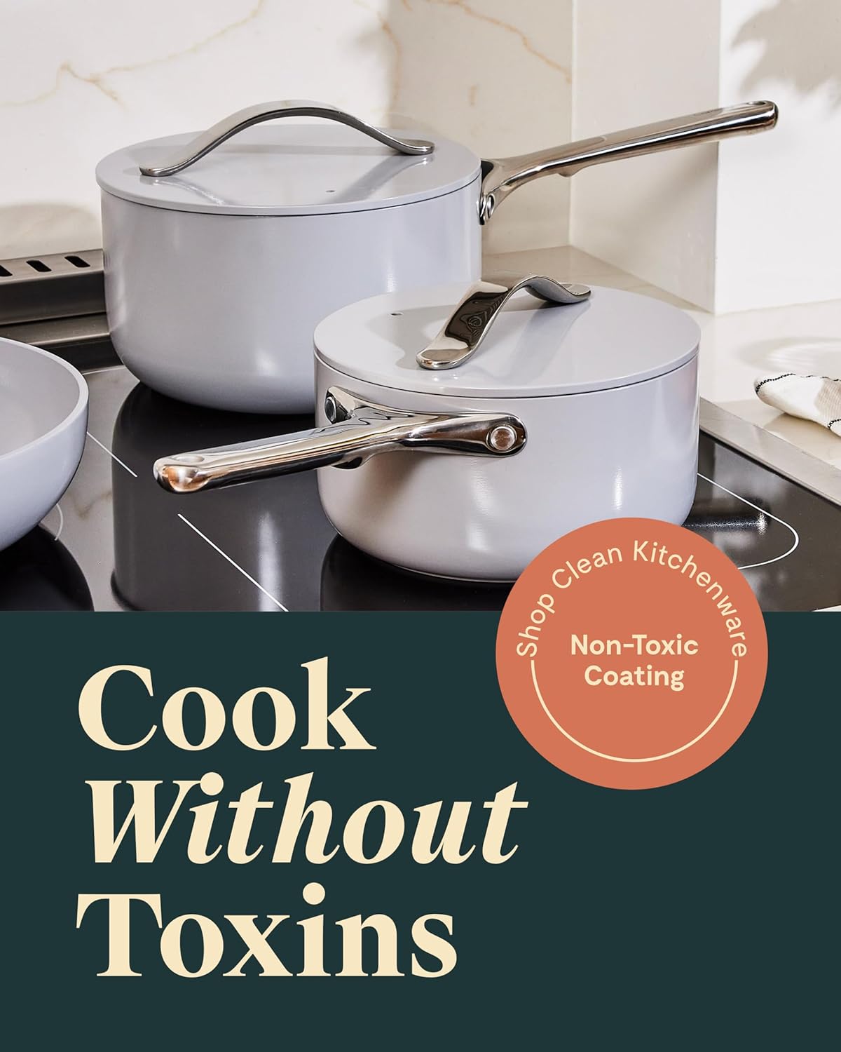 Caraway Nonstick Ceramic Sauce Pans with Lids (3 qt & 1.75 qt) - Non Toxic, PTFE & PFOA Free - Oven Safe & Compatible with All Stovetops (Gas, Electric & Induction) - Marigold