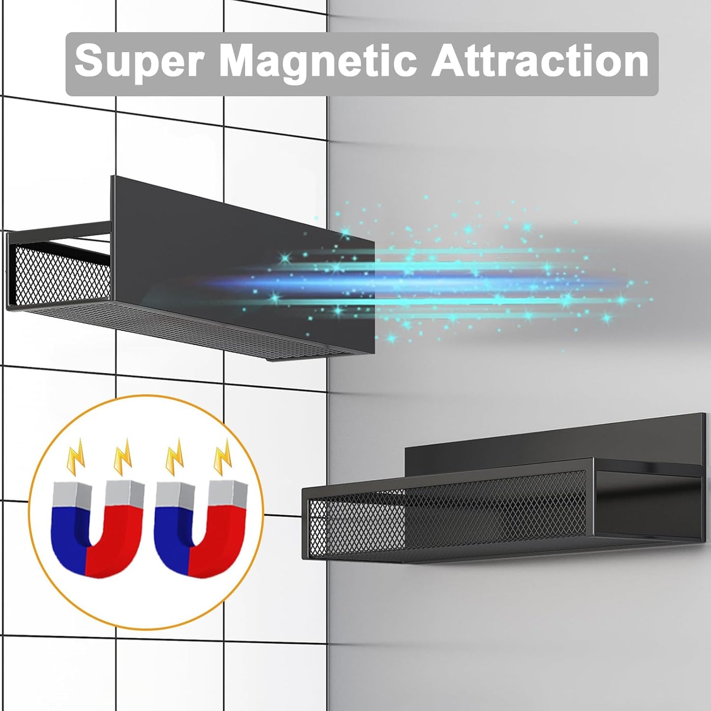 Magnetic Spice Rack for Refrigerator, 2 Pack Magnetic Shelf, Fridge Magnet Organizer with Moveable 4 Hooks, Magnetic Fridge Shelf for Kitchen Organization and Storage (2 Pack)