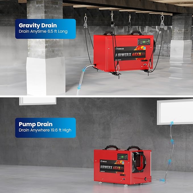 BaseAire 120 Pints Crawl Space Dehumidifiers with Pump Drain Hose, Energy Star Dehumidifier for Commercial, Basement, Kitchen, Industry Up to 1,300 sq. ft., Large Capacity, Compact, Auto Defrost