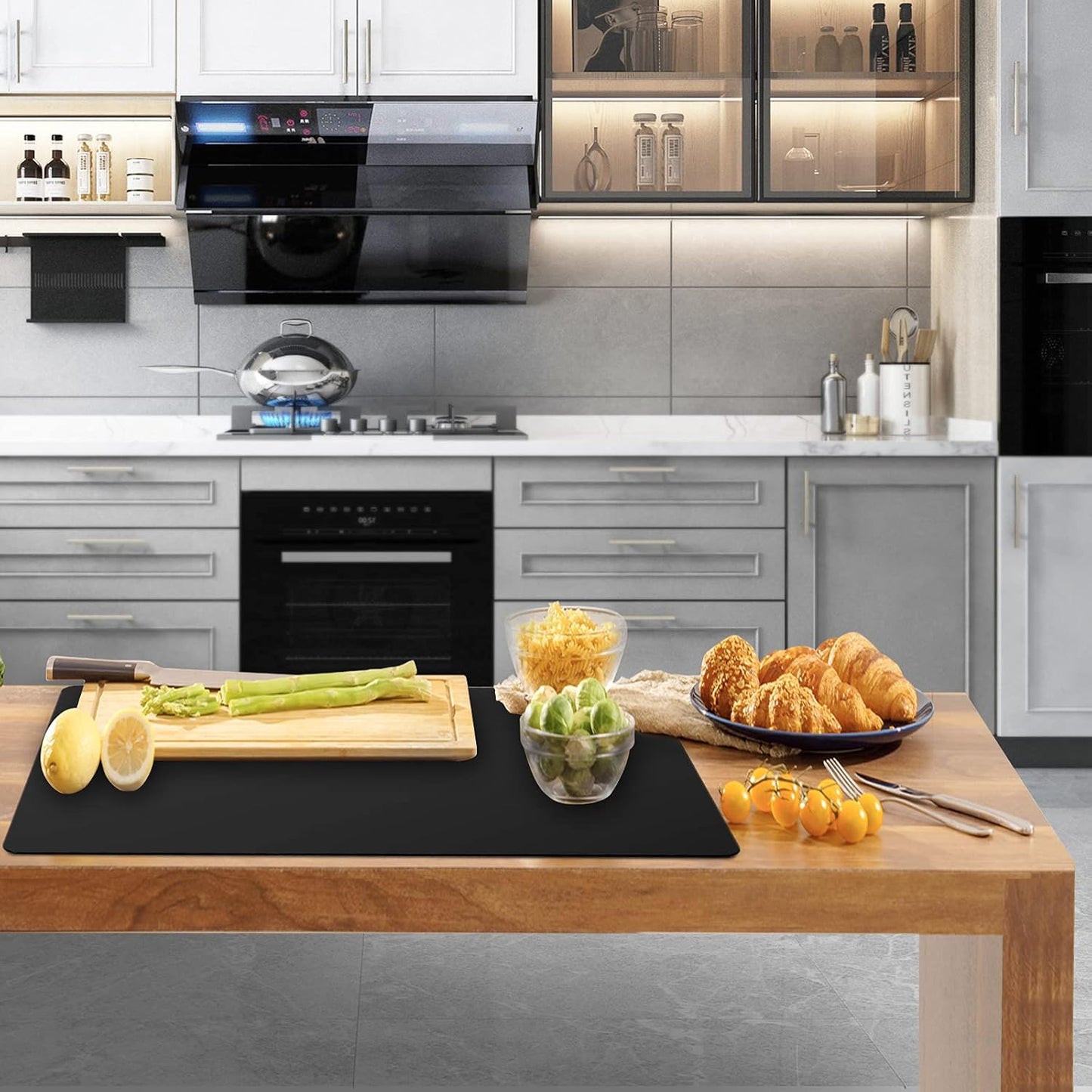 Ewen 39.4x23.5in 2mm Heat Resistant Silicone Mat, Extra Large Thick Placemat for Kitchen Counter, Workbench Countertop Protector Mat Hot Pads for Coffee Maker Bar Crafts Glass Top Stove Cover Black