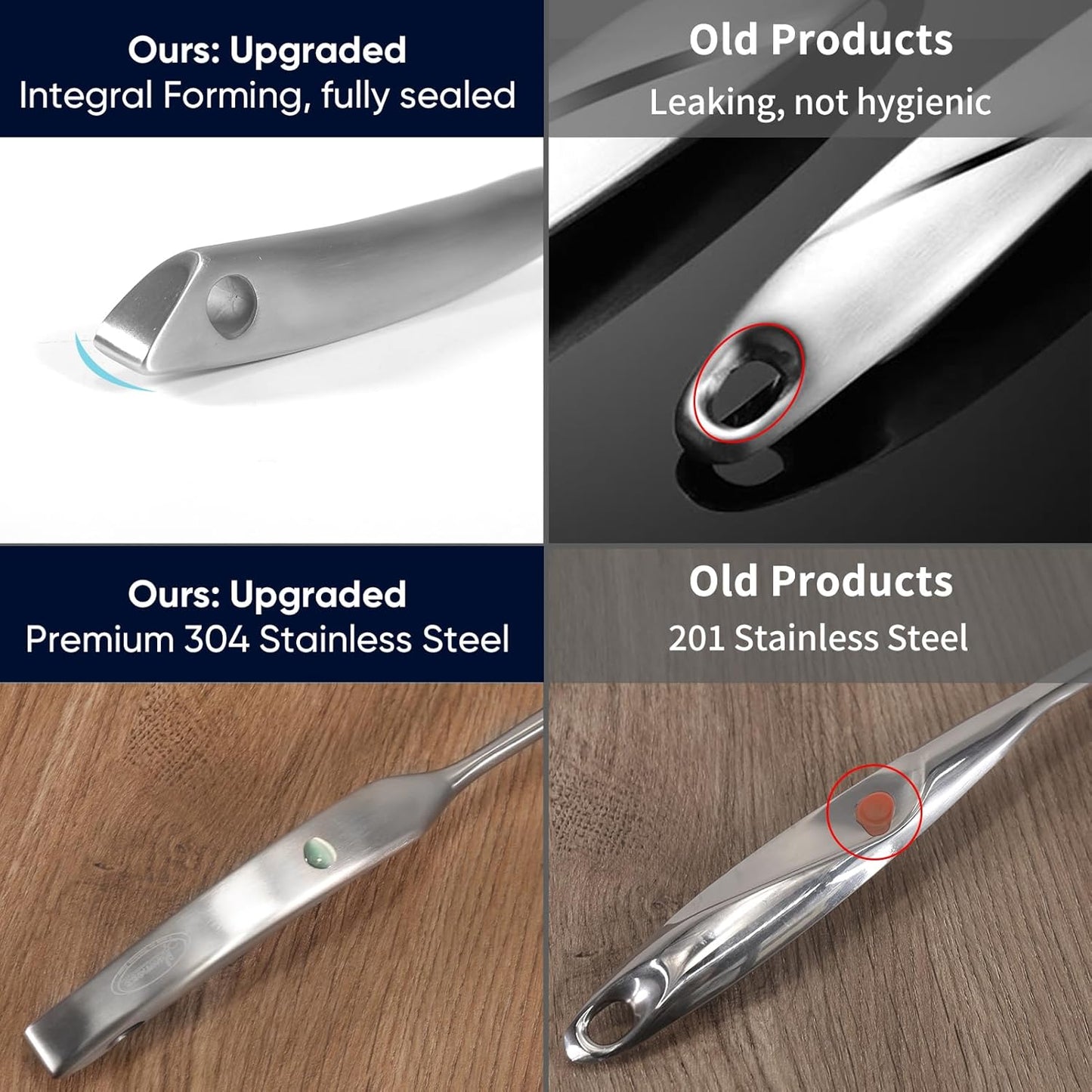 Skimmer Slotted Spoon, [Rustproof, Integral Forming, Durable] Newness 304 Stainless Steel Slotted Spoon with Vacuum Ergonomic Handle, Comfortable Grip Design Strainer Ladle for Kitchen, 14.96 Inches