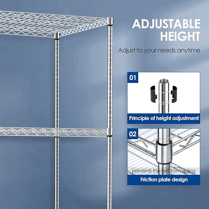 4-Tier Metal Wire Shelving Unit with Wheels, 60" x 24" x 72" Heavy-Duty Storage Rack for Garage, Kitchen, Pantry, or Restaurant, 2400 lbs Capacity, Chrome Finish