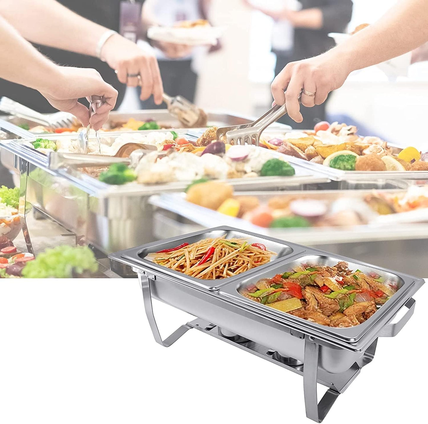 Valgus 2-Pack 8QT Stainless Steel Chafing Dish Buffet Chafer Set with Foldable Frame Water Trays, 2 Full Size, 4 Half Food Pans for Wedding, Parties, Banquet, Catering Events
