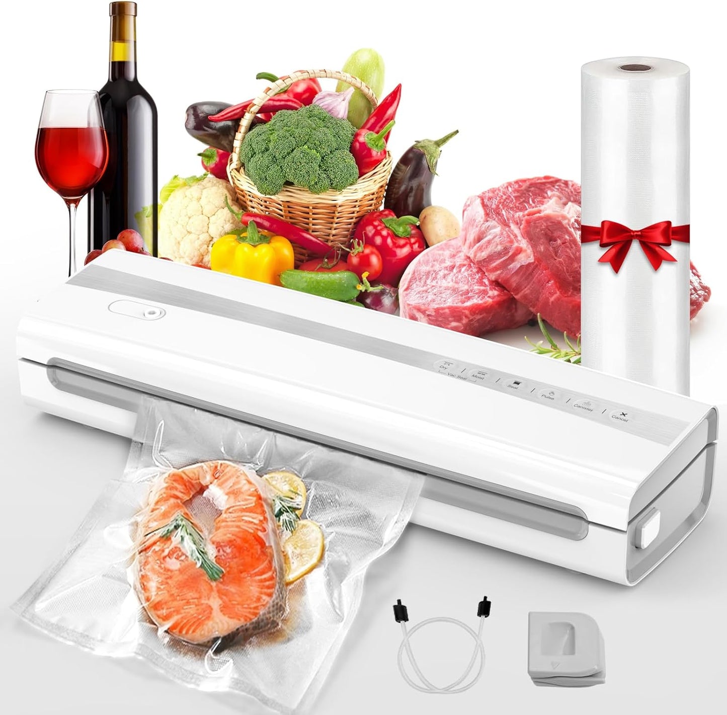 Powerful Vacuum Sealer Machine,Precision Vacuum Sealer Machine With Bag Cutter,Compact Design with 5 Meters Vacuum Seal Rolls,Dry/Moist Compact Full Automatic Food Sealer