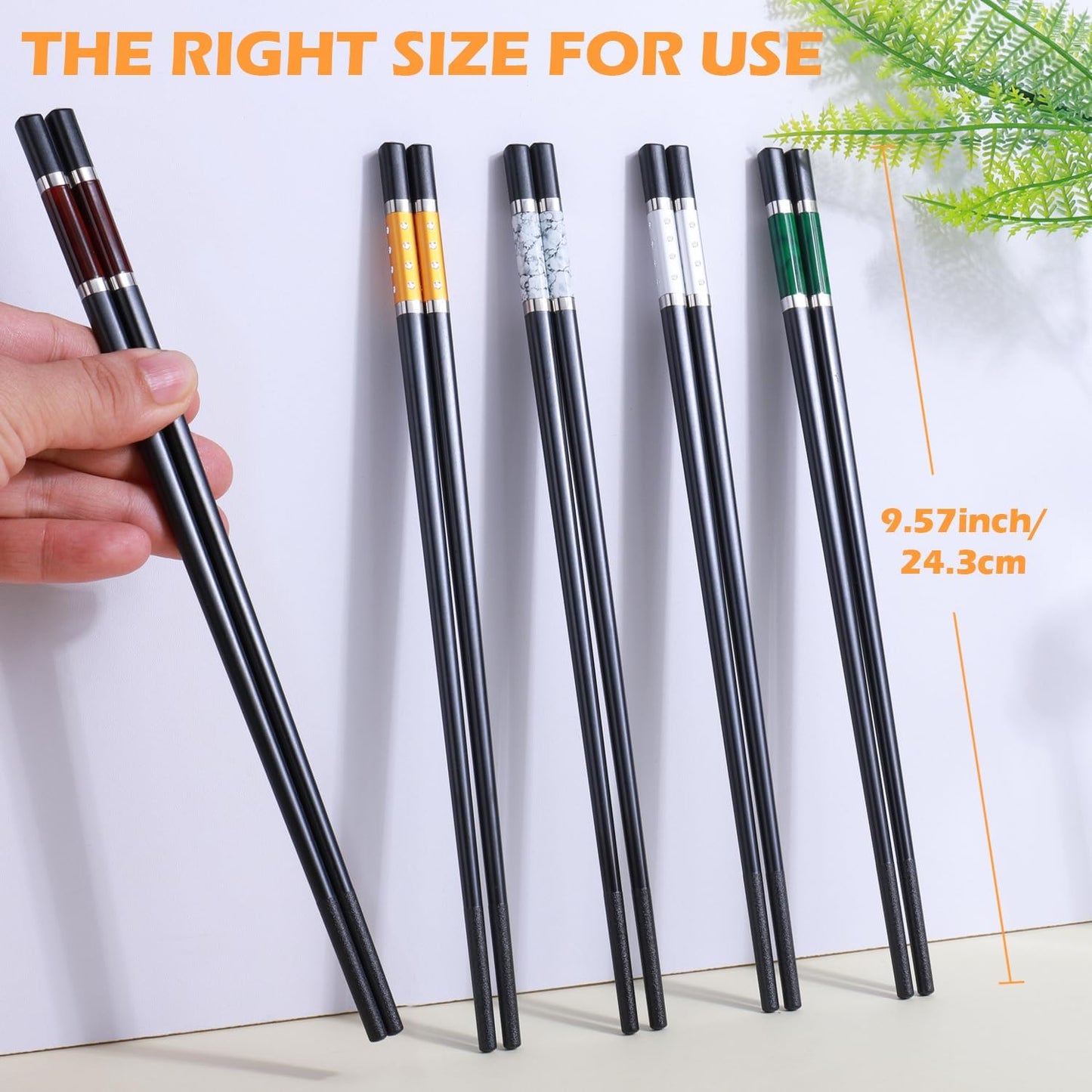 GLAMFIELDS 5 Pairs Premium Chopsticks Reusable Dishwasher Safe 9.5 Inch Fiberglass Chop Sticks Gift Set Non Slip Multi Color