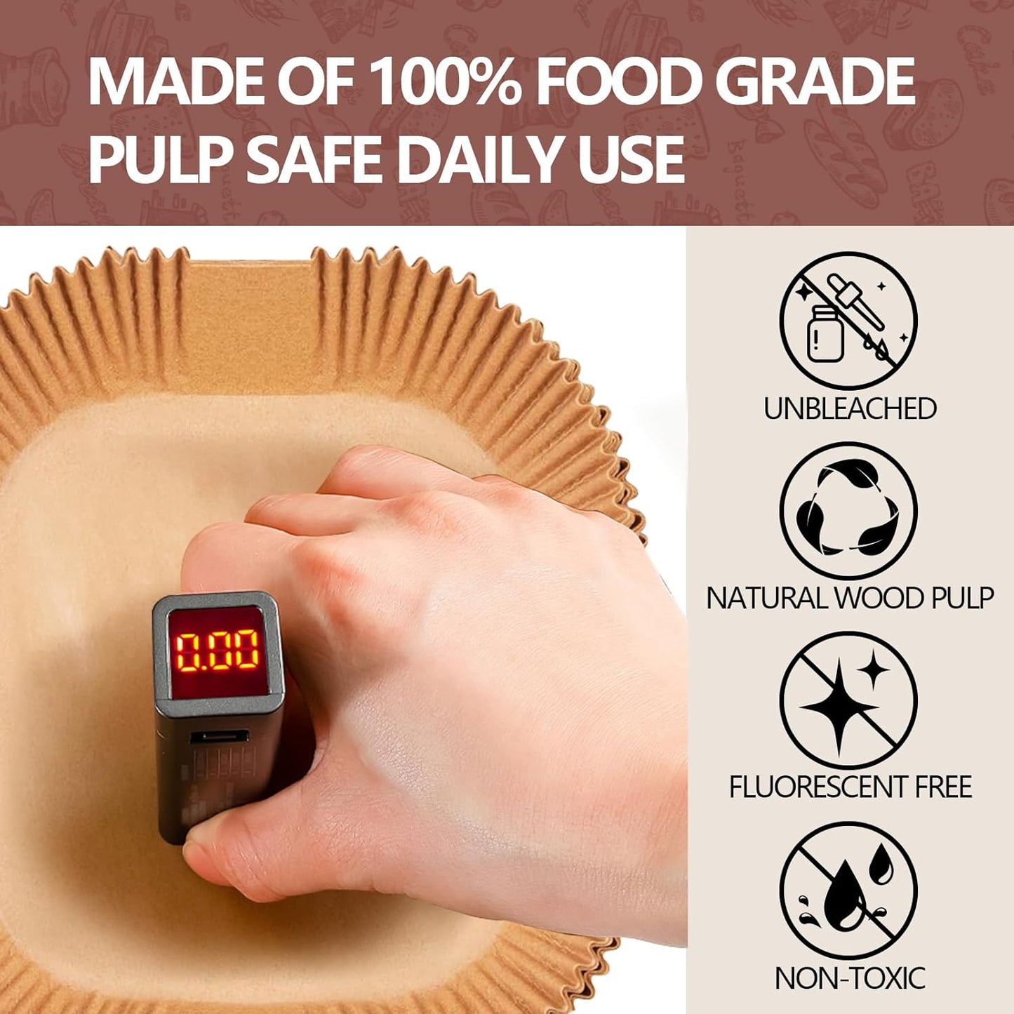 UBeesize 7.5 Inch Air Fryer Paper Liners,400 PCS Parchment Paper, Air Fryer Disposable Paper Liners for Microwave, Non-Stick Sheets Square Free of Bleach（Bottom Size 6.3 Inch）