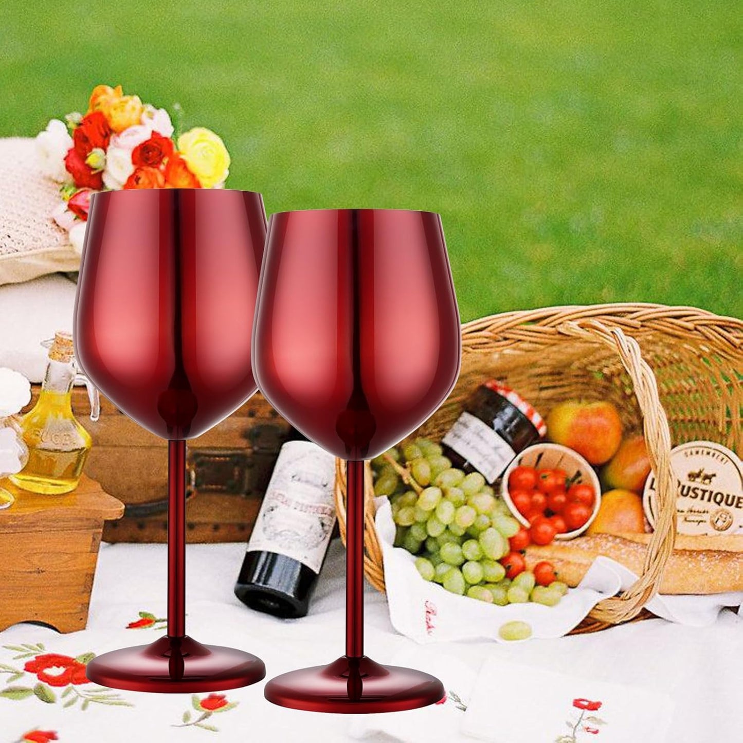 Stainless Steel Wine Glasses Set of 2, 18 oz Unbreakable Red Wine Glass Unique Metal Wine Goblets for Outdoor Capming and Pool Gift for Wine Lovers