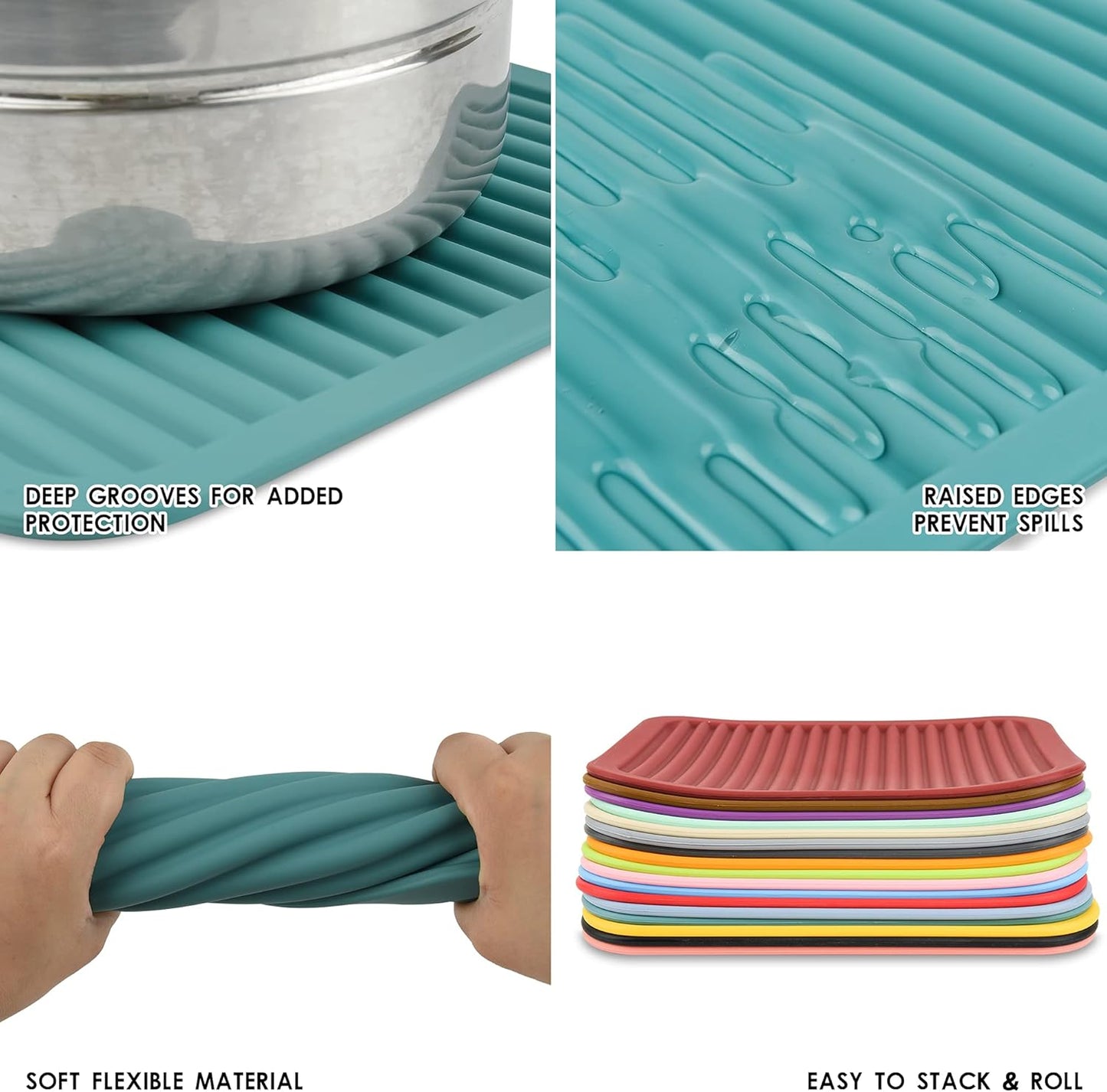 Smithcraft Silicone Trivets Mats for Hot Dishes and Hot Pots, Hot Pads for Countertops, Tables, Pot Holders, Spoon Rest Small Drying Mats Set of 2 Many Colors for Your Choose (Grey Blue)