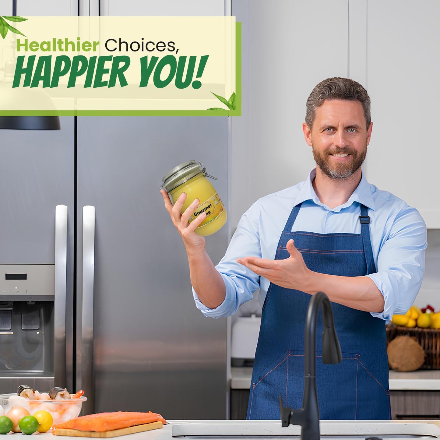 Premium Gourmet Clarified Butter - Natural & Pure Grass-Fed Ghee for Energy, Gut, and Immune Health Support - Versatile Healthy Cooking for Spreading, Baking & Sauteing 2lbs (32 Oz) (2PACK - Natural Ghee)