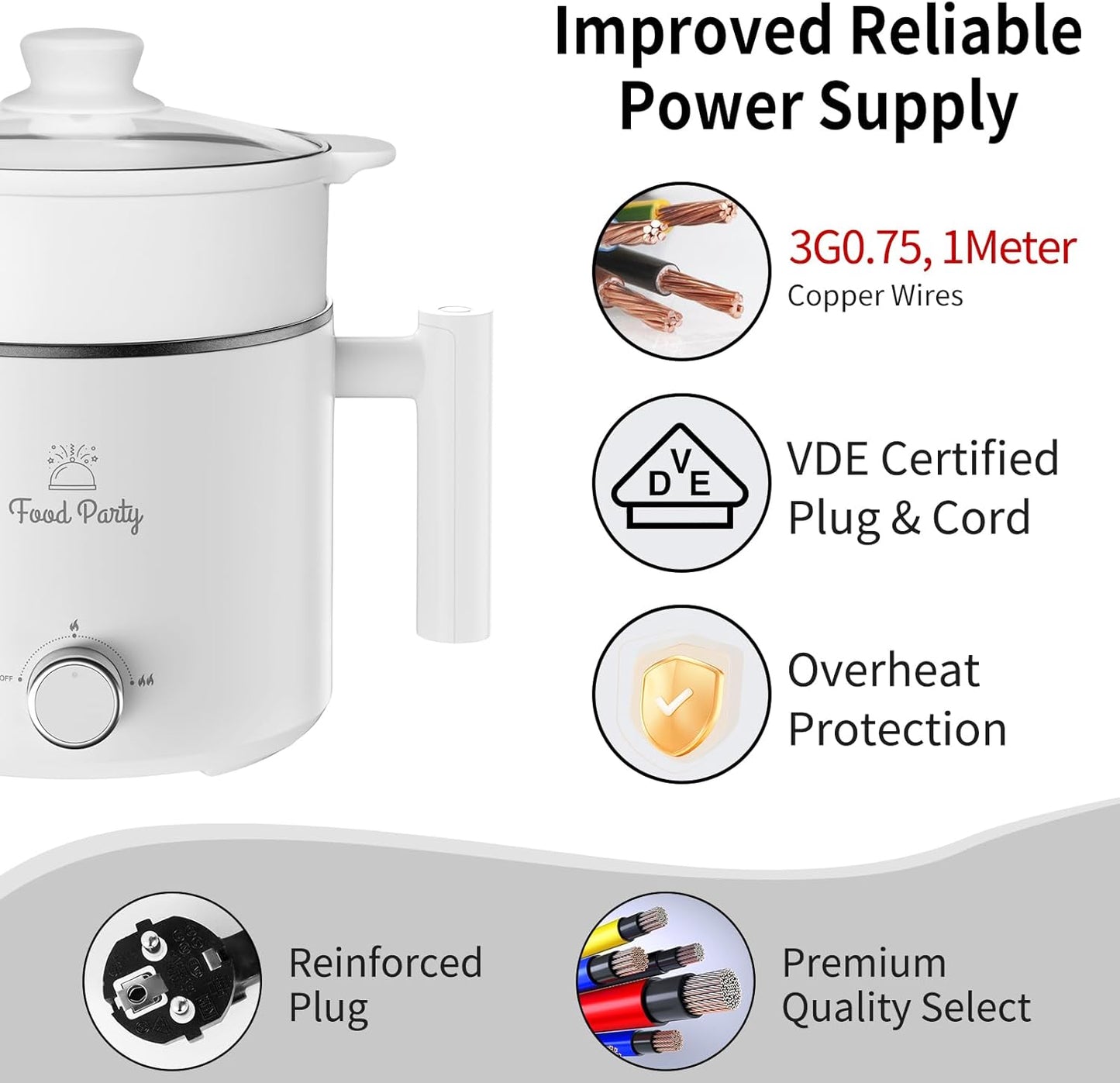 Food Party Hot Pot Electric Pot for Cooking Ramen Cooker 1.8L College Dorm Room Essentials Mini Hotpot Shabu Shabu Pot 110V Noodle Cooker Non Stick