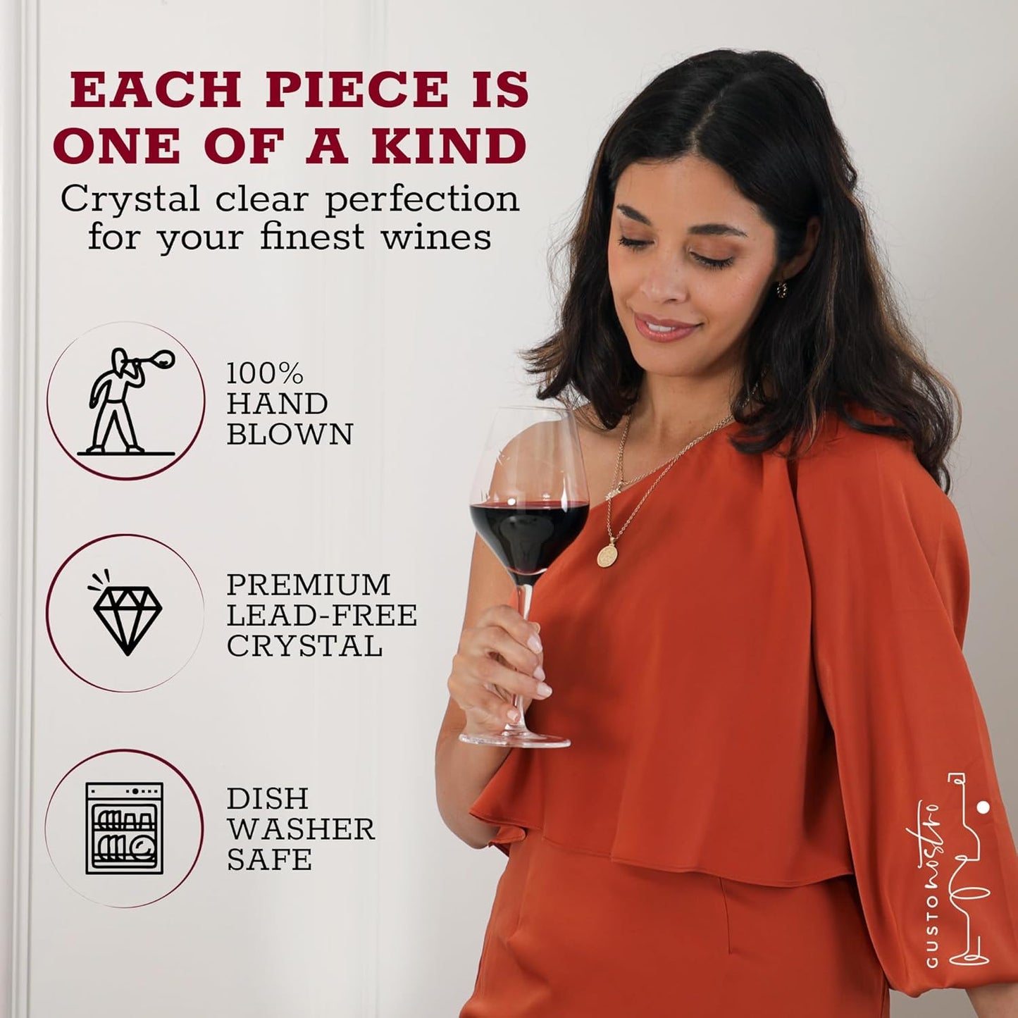 Gusto Nostro Crystal Wine Glasses Set of 4, 15.2 Oz Long Stem Modern Wine Glasses for White and Red Wine, Dishwasher Safe, Fancy, Elegant, Large and Tall Wine Glass for Wedding Christmas Anniversary