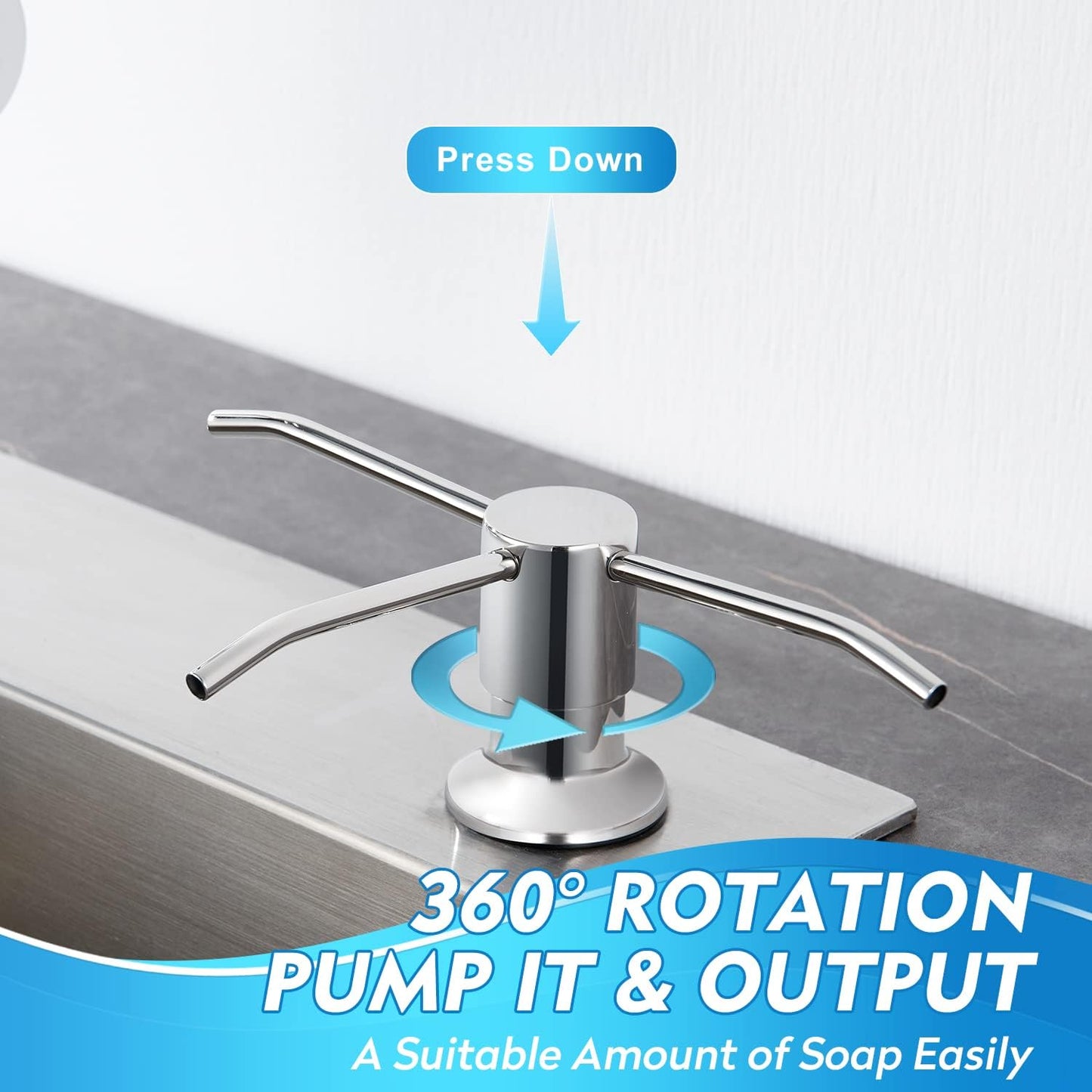 CREA Chrome Built-in Soap Dispenser for Kitchen Sink,Stainless Steel Kitchen Dish Soap Dispenser Pump,in Counter Soap Dispensers Under Sink Mouted Set 39" Tube 17oz Large Bottle