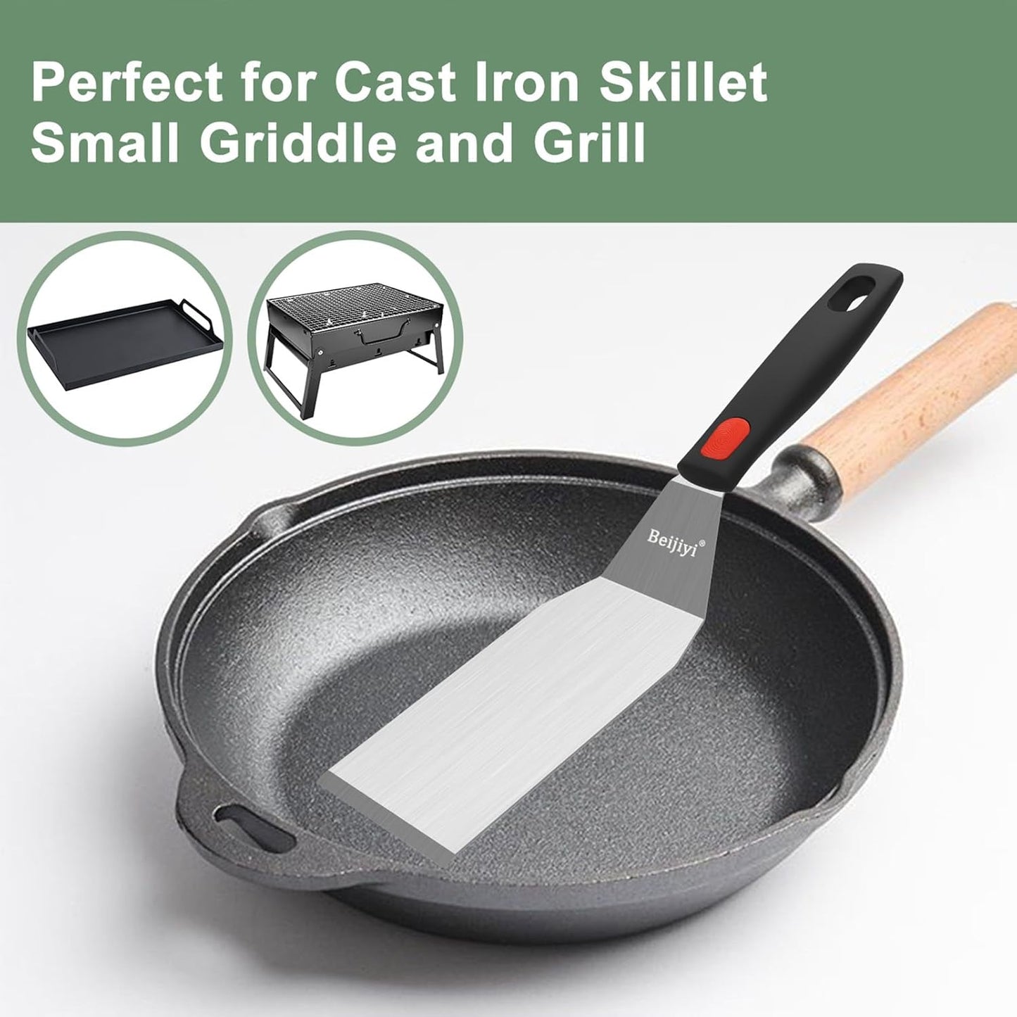 Beijiyi Stainless Steel Spatula Set, 4 Pack Small Metal Turner Spatulas for Kitchen Use, Cooking Utensils with Silicone Handle, Flipper Spatula for Fish, Egg, Smash Burger and Cookie Serving