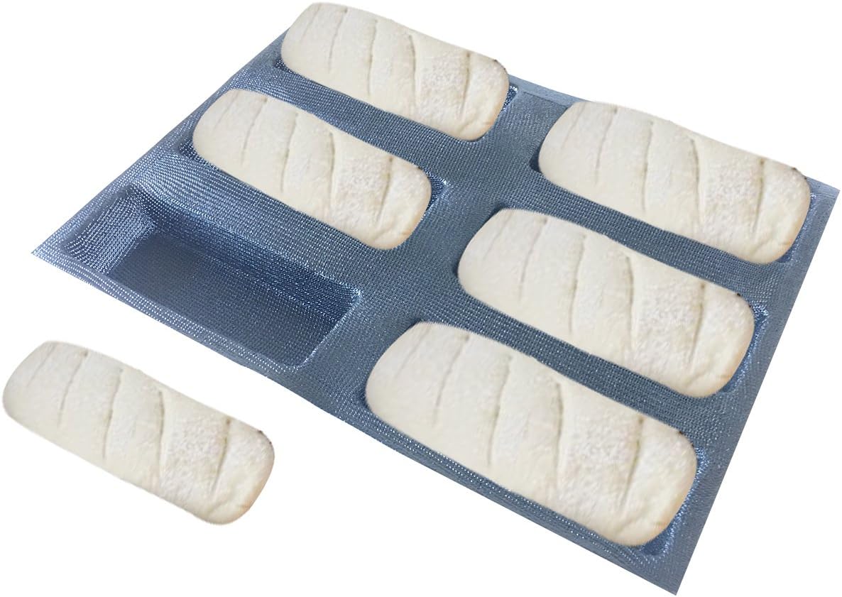 Bluedrop Silicone Bread Forms Square Shape Bread Molds Non Stick Bakery Trays Silicone Coated Fiber Glass 6 Caves Rectangle Moulds