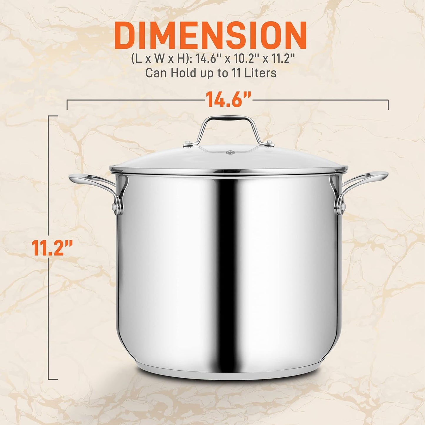 NutriChef 12-Quart Stainless Steel Stock Pot - 18/8 Food Grade Stainless Steel Heavy Duty Induction - Large Stockpot for Stews, Simmering & Soups with See Through Lid, Dishwasher Safe - NCSP12