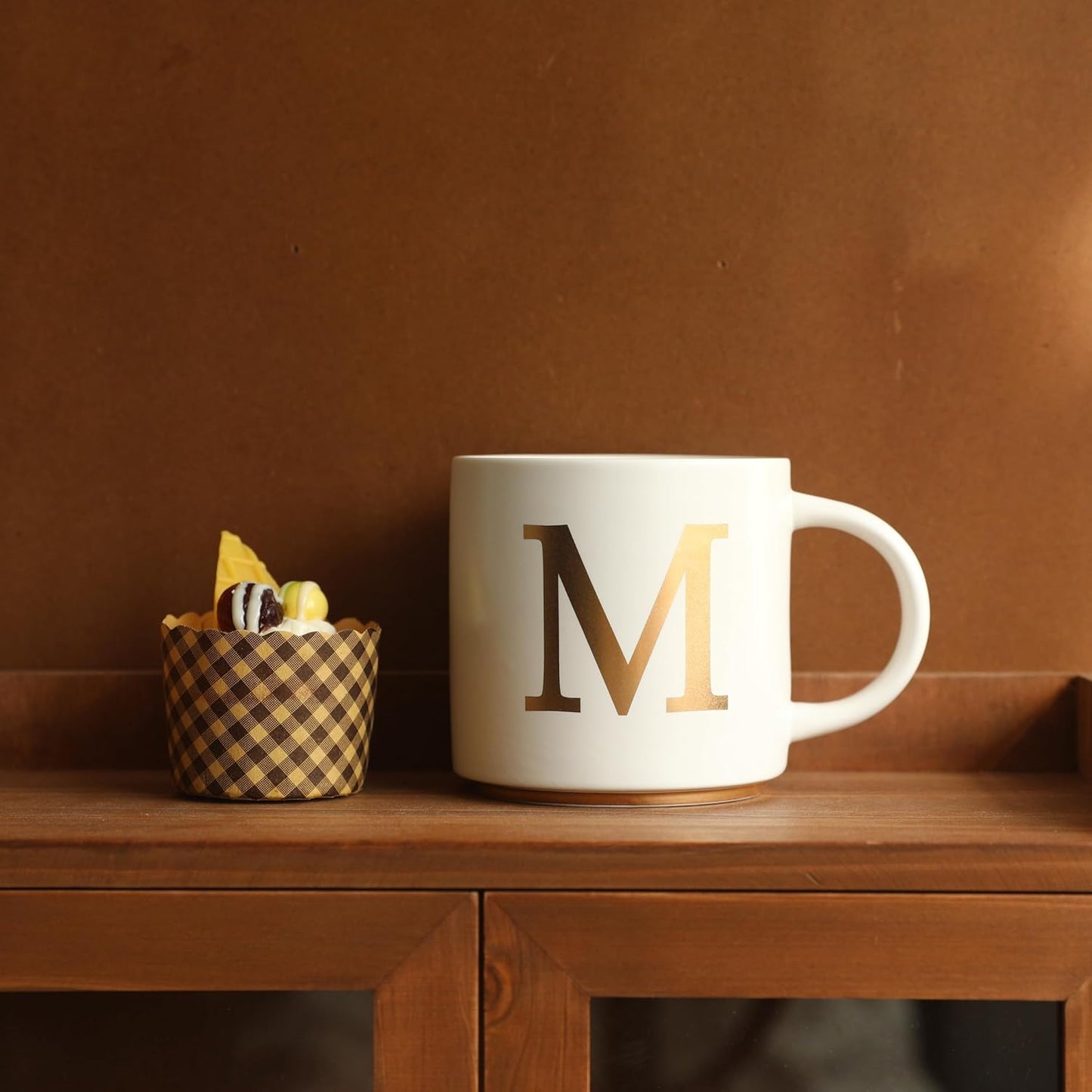 COLLECTIVE HOME - Monogram Ceramic Mugs, 15 oz Golden Initial Coffee Cups, Elegant Alphabet Tea Mugs, Elegant Personalized Mug with Gift Box, Unique Mug with Double Side Capital Letter (M)