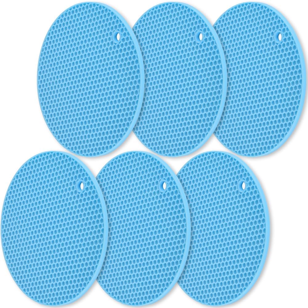 homEdge Silicone Trivets Mat, 6 Packs Multipurpose Non Slip Heat Resistant Pot Holder-Blue