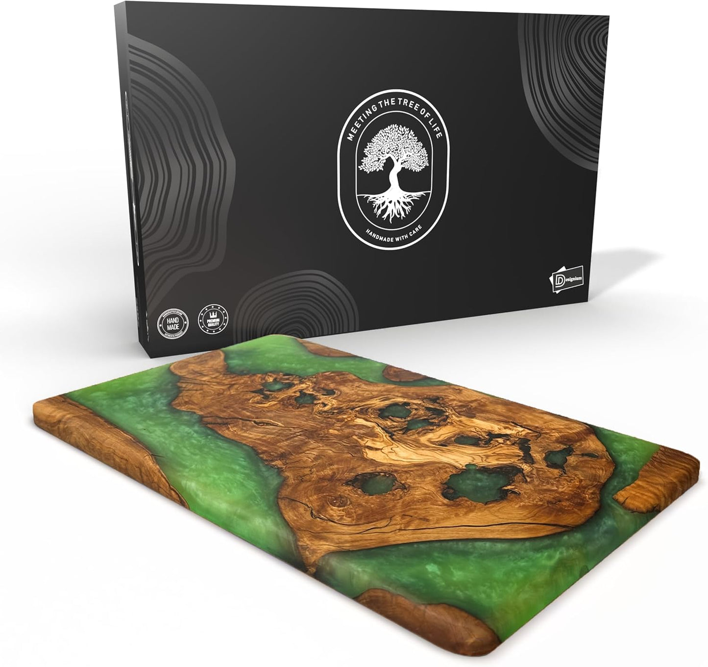 Handmade Olive Wood Cheese Board with Resin, Charcuterie Boards & Serving Tray, Wooden Epoxy Serving Board, Chopping and Cutting Board for Meat Vegetable & Fruit, Premium Gift for Kitchen