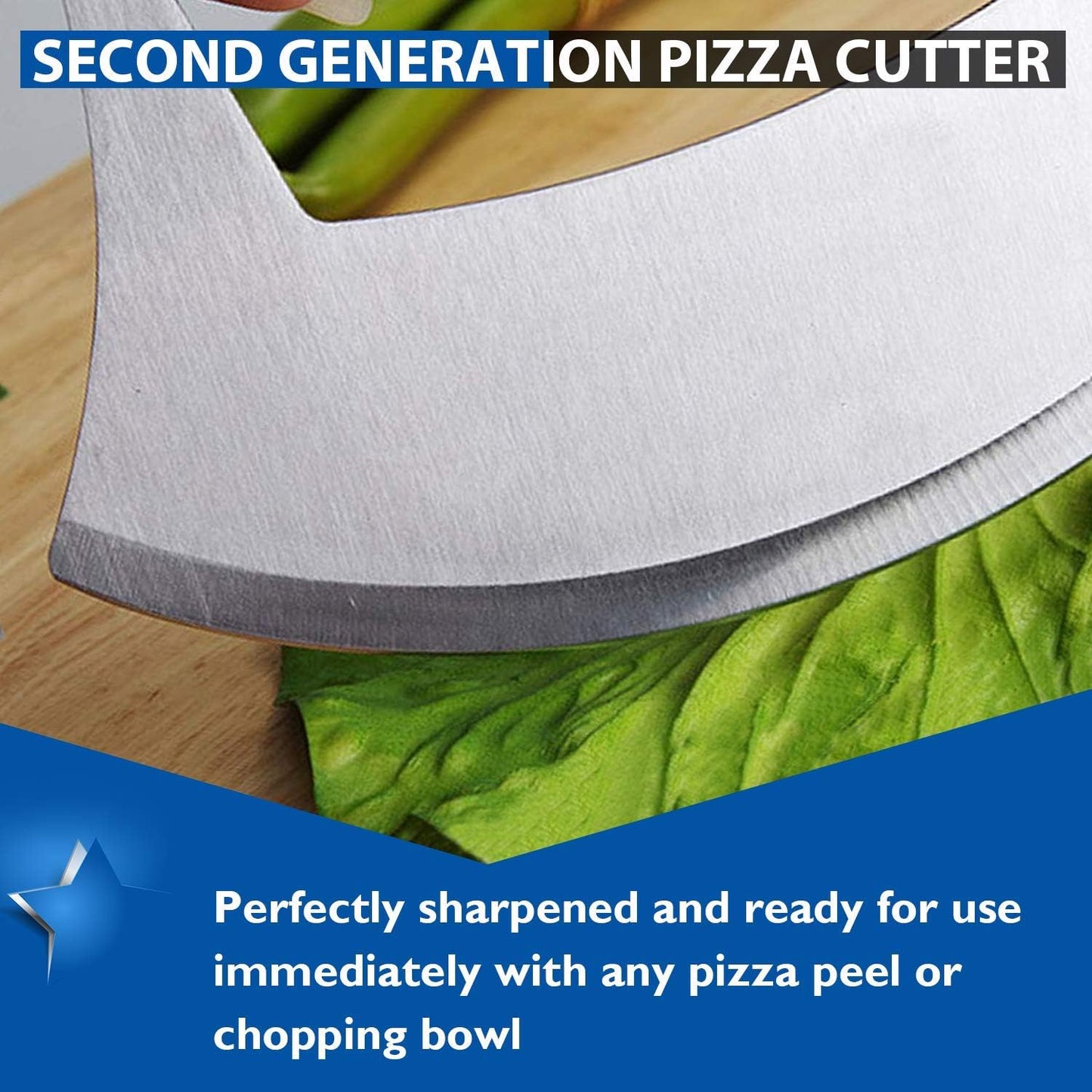 Pizza Cutter Stainless Steel Ulu knife Razor Sharp Rocker Slicer Cutter Mincing Mezzaluna Knife Salad Vegetable Chopper with Upgraded Ergonomic Anti-Slip Handle