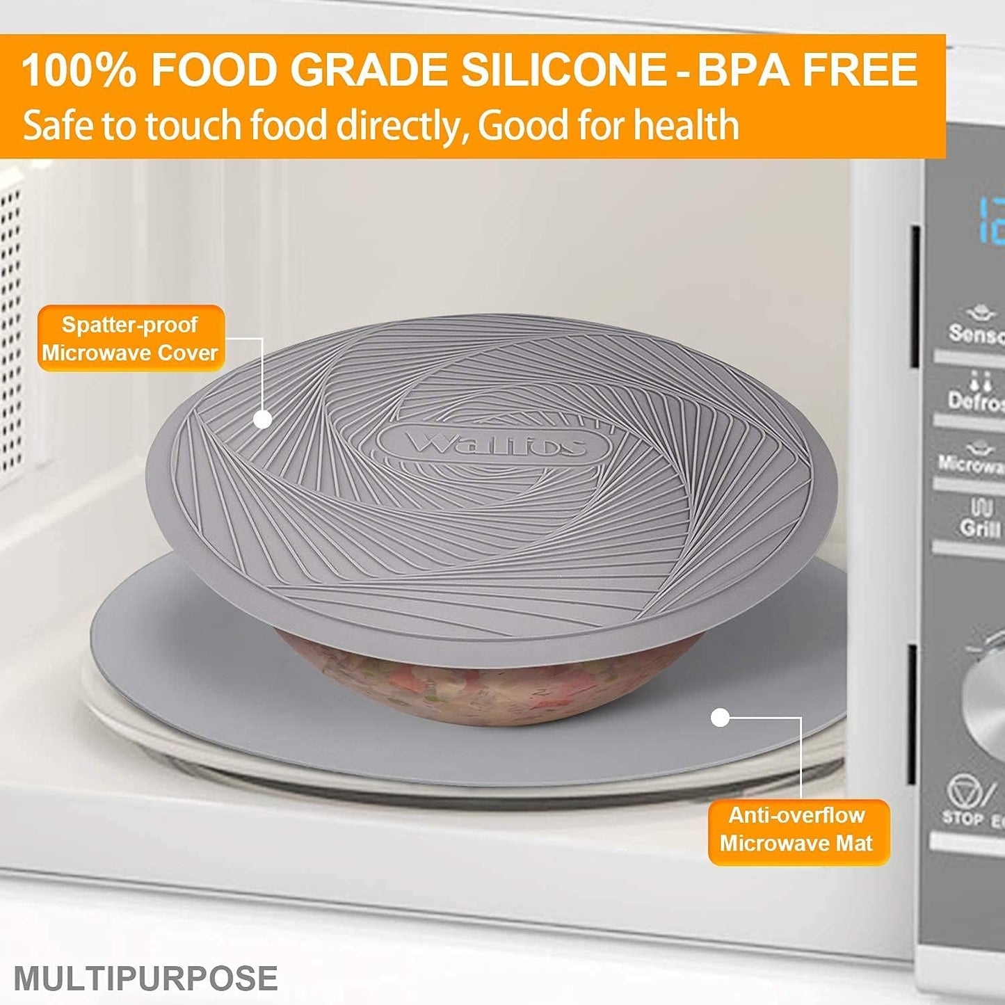 Silicone Microwave Mats, Walfos Heat Resistant Multi-Purpose Microwave Trivet Mat, Non-Slip, BPA Free and Dishwasher Safe, Perfect for Microwave, Oven and Hot Pan, 2 Pieces