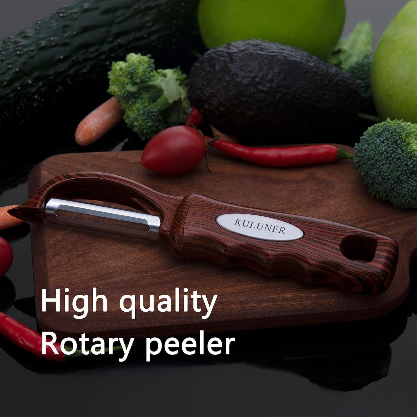 Kitchen potato vegetable peeler with stainless steel rotating blade, suitable for fruits and vegetables （Redwood grain）