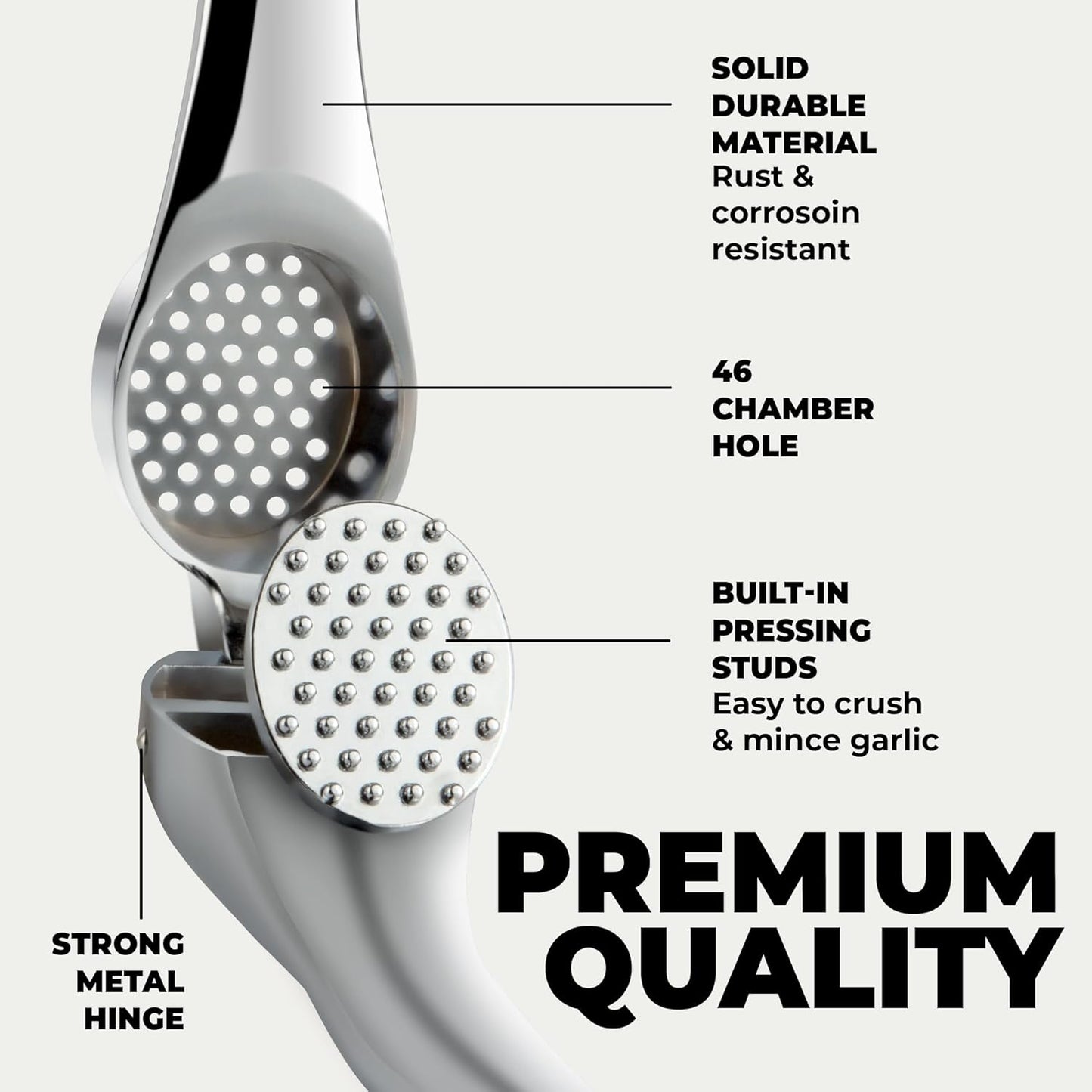 Zulay Kitchen Premium Garlic Press Set – Rust Proof & Dishwasher Safe Garlic Mincer Tool with Silicone Garlic Peeler & Brush, Easy Squeeze & Clean, Ergonomic Soft Grip Handle - Medium – Chrome