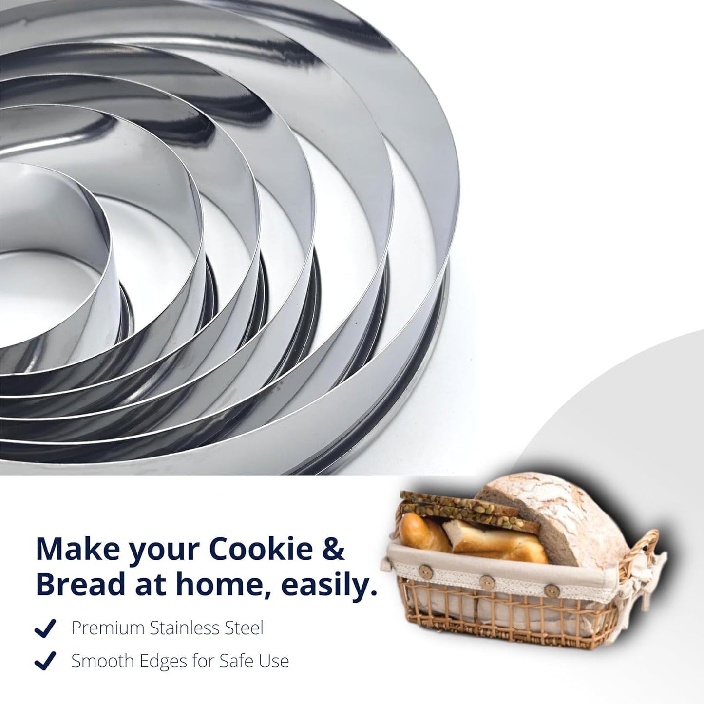 DOCZEN 6 PCS Round Cookie Cutter Set (2, 3, 3.5, 4, 5, 6 Inch) - Biscuit Cutters For Baking - Large Circle Cookie Cutters Variety Pack, Metal Stainless Steel, 6 Pack