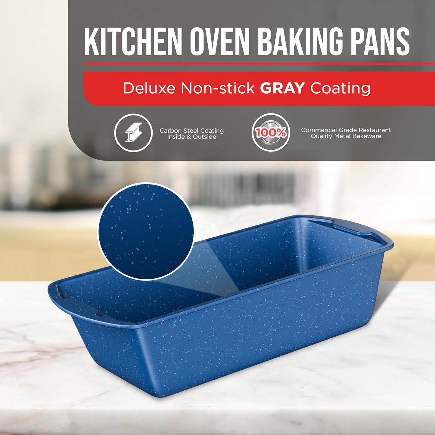 Nonstick Loaf Pan Set Pack of 1, Carbon Steel 11" Large Baking Bread Pan, Oven Safe Up to 450°F, PFOA, PFOS, PTFE Free, Space Saving Stackable Design, Stain Resistant, Dishwasher Friendly, Blue Marble