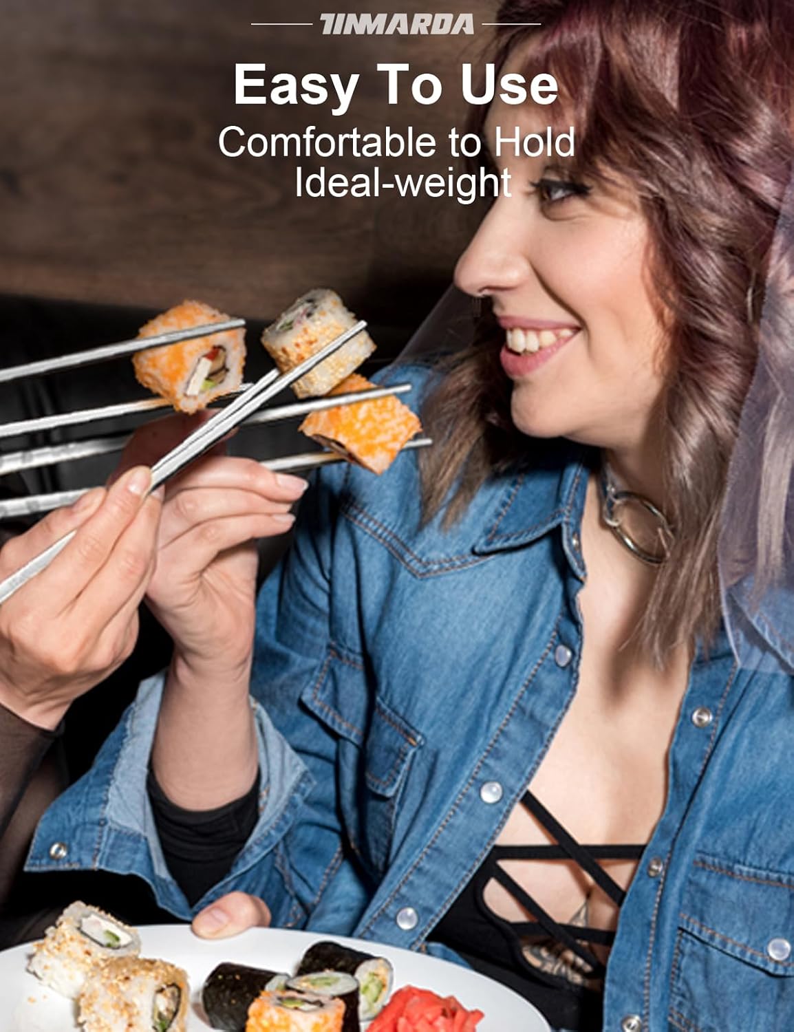 Metal Chopsticks Reusable 5 Pairs Stainless Steel Chopsticks Dishwasher Safe Square Lightweight Non-Slip Chop Sticks Present Set (Silver)