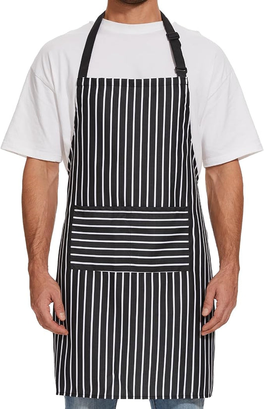 Will Well Kitchen Apron for Men and Women - 33" x 27" Oil-and-Water-Resistant with Adjustable Neck Strap and 38" Waist Ties for a Snug Fit, Lightweight with 2 Front Pockets - 1-Pack, Black