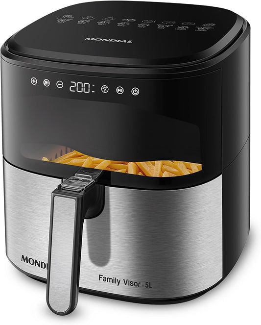 Air Fryer Digital Visor Inox 5.3QT Capacity - High Power & Elegant Stainless Steel Finish - Black & Inox