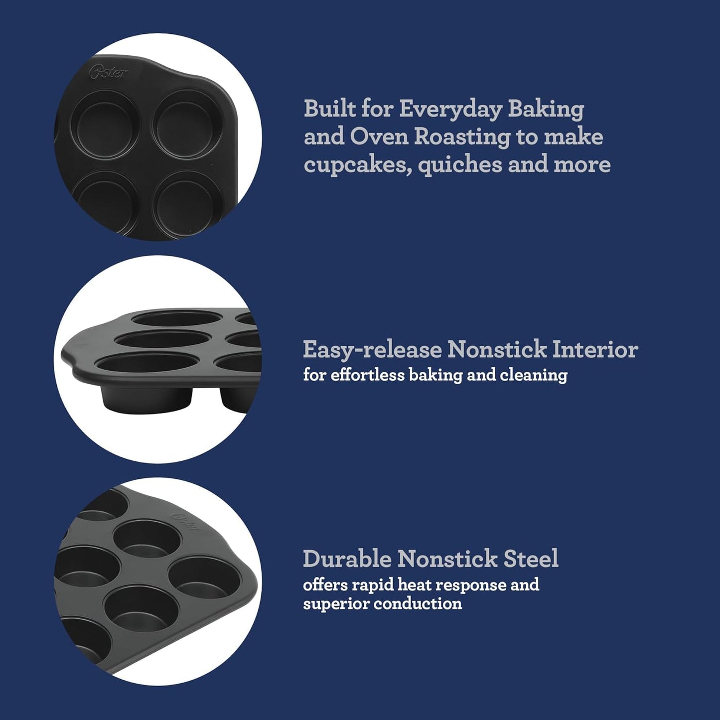 Oster Teston 12 Cup Nonstick Carbon Steel Muffin/Cupcake Baking Pan - Matte Black