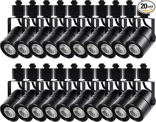 Track Lighting Heads 6.5W 4000K Cool White Dimmable Bright LED Track Lights Fixtures for Accent Retail Kitchen Artwork,120V Linear Track Light H Type-CRI90+ 24° 500lm - 20 Pack (Black)